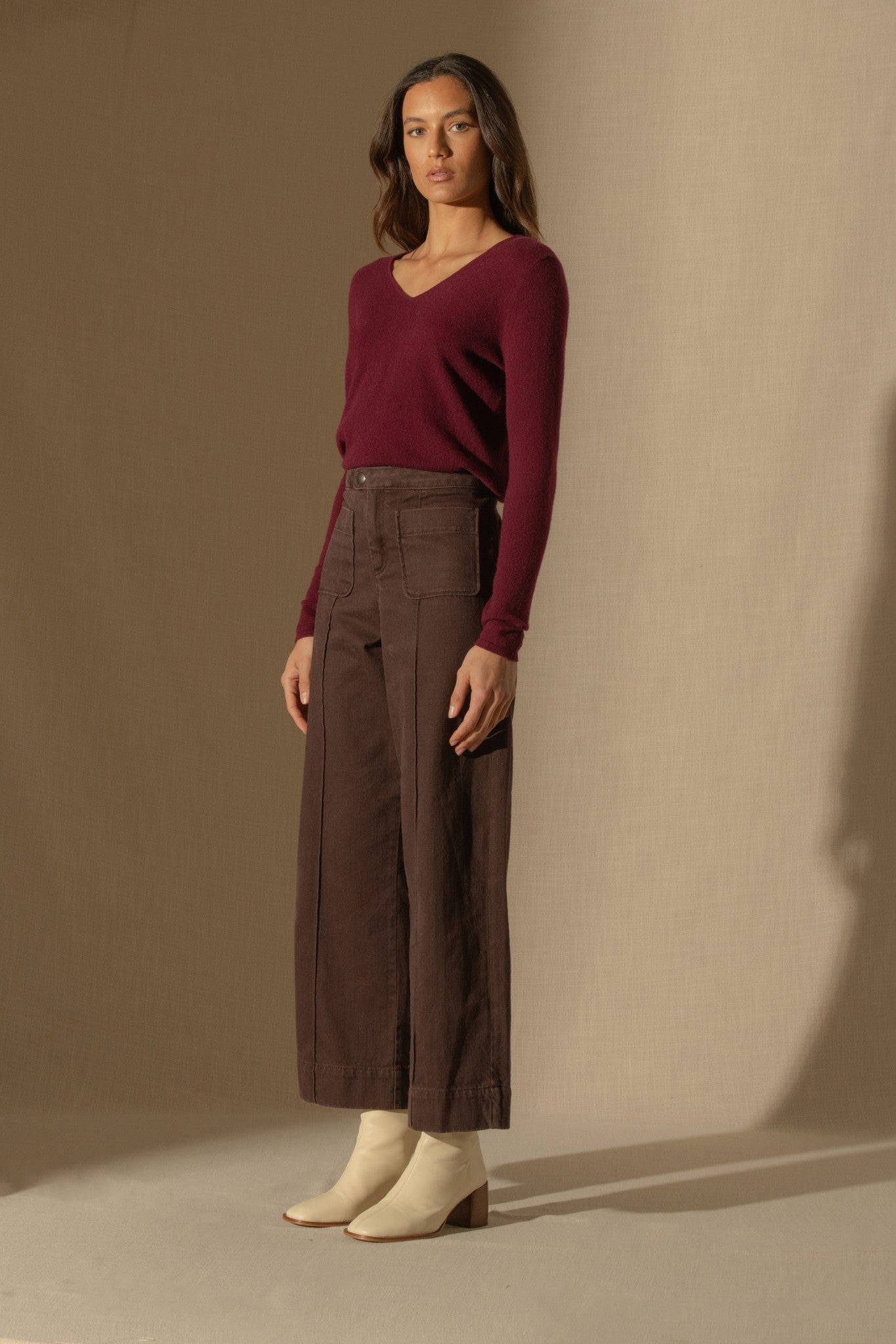 shannon pull col v bordeaux 100% cachemire