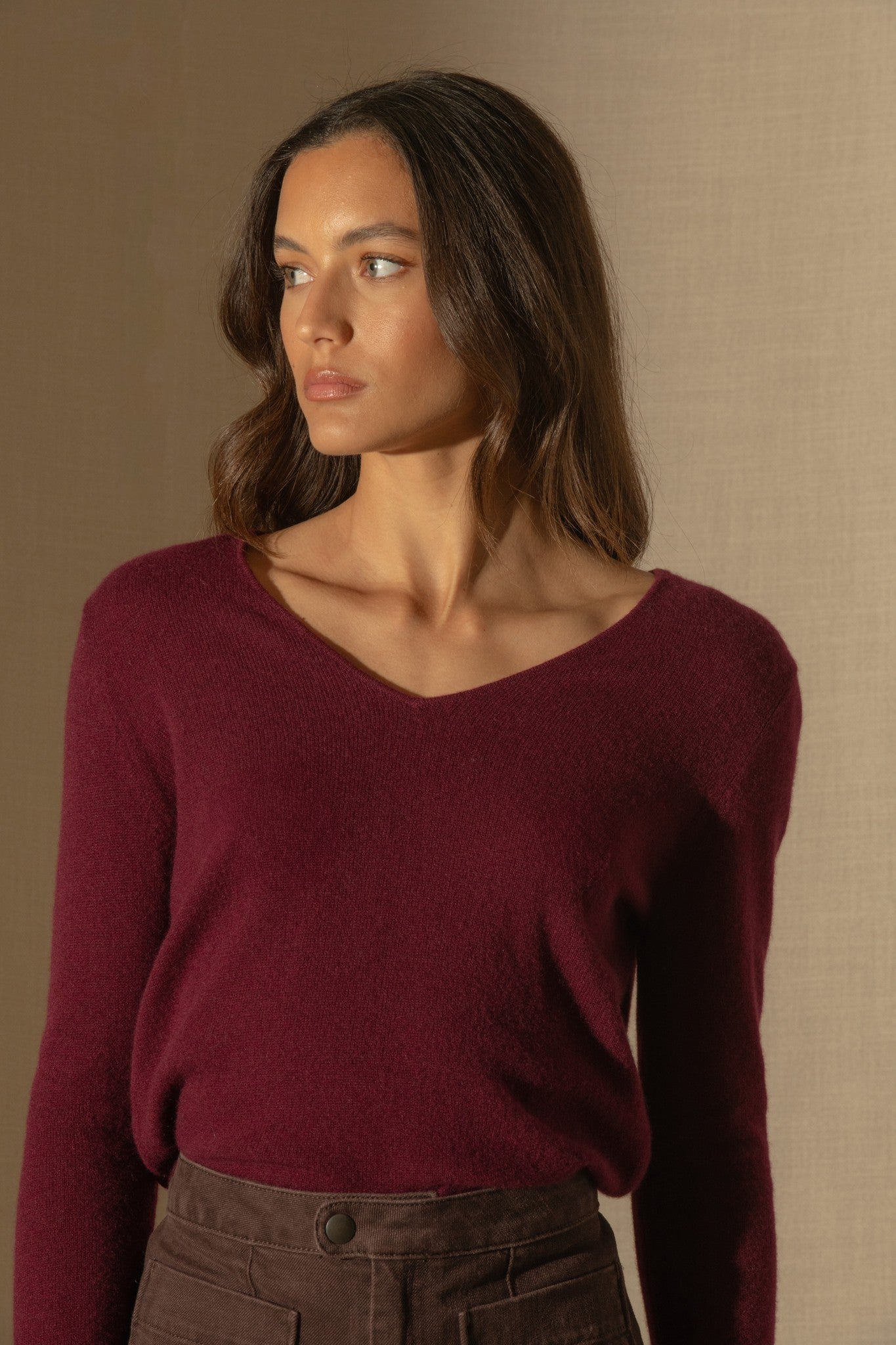 shannon pull col v bordeaux 100% cachemire