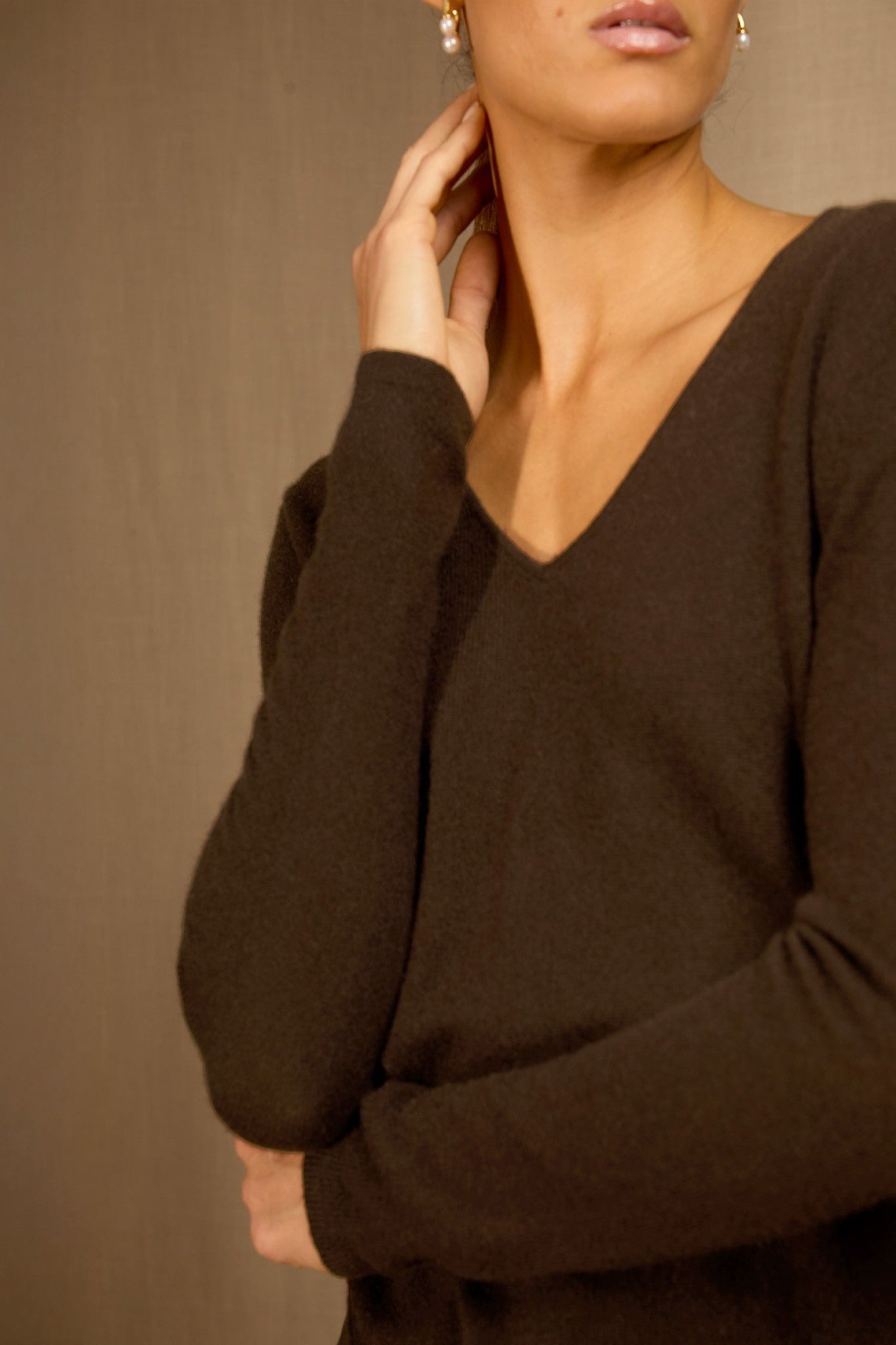 shannon pull col v choco 100% cachemire