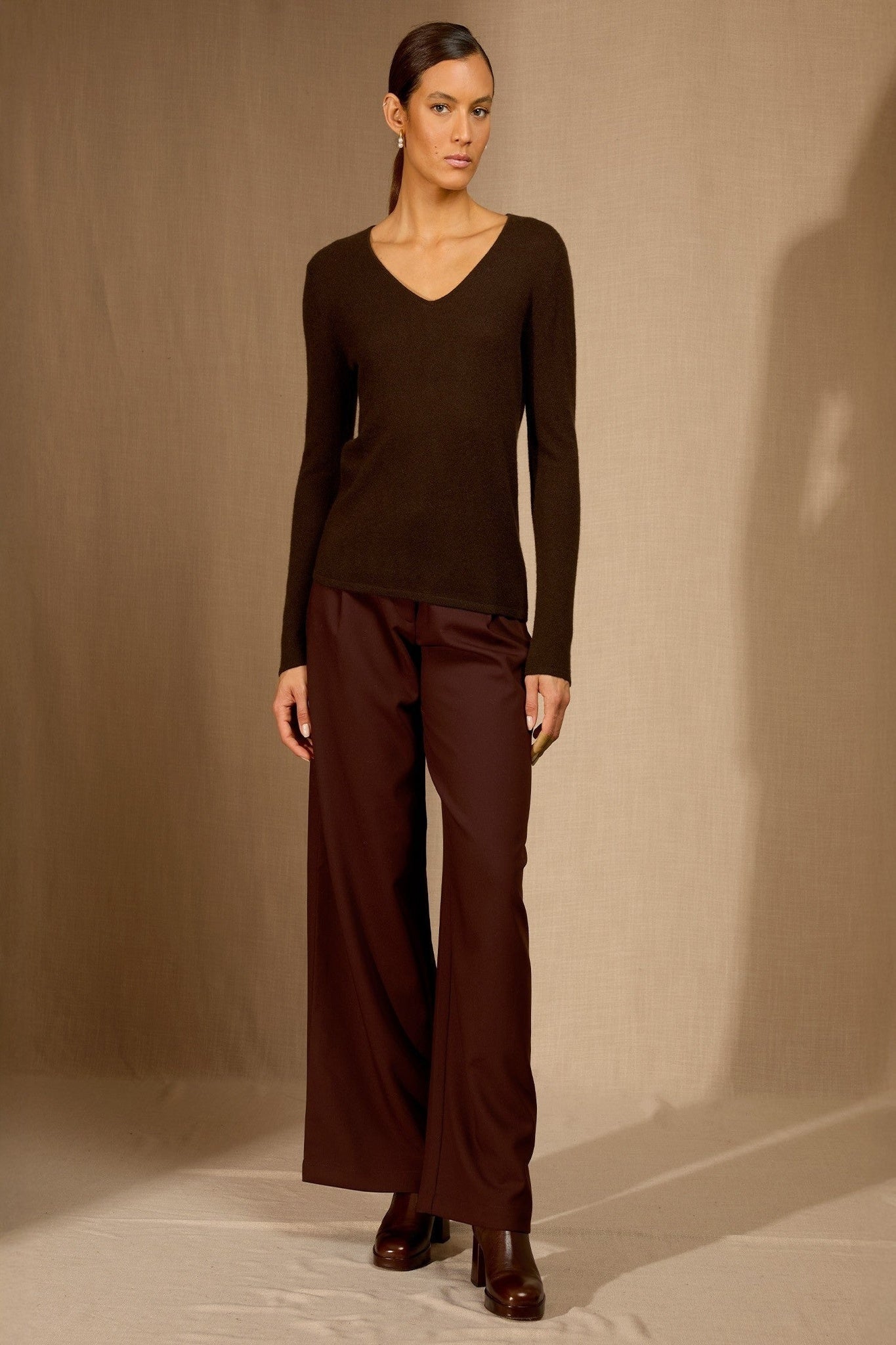 shannon pull col v choco 100% cachemire