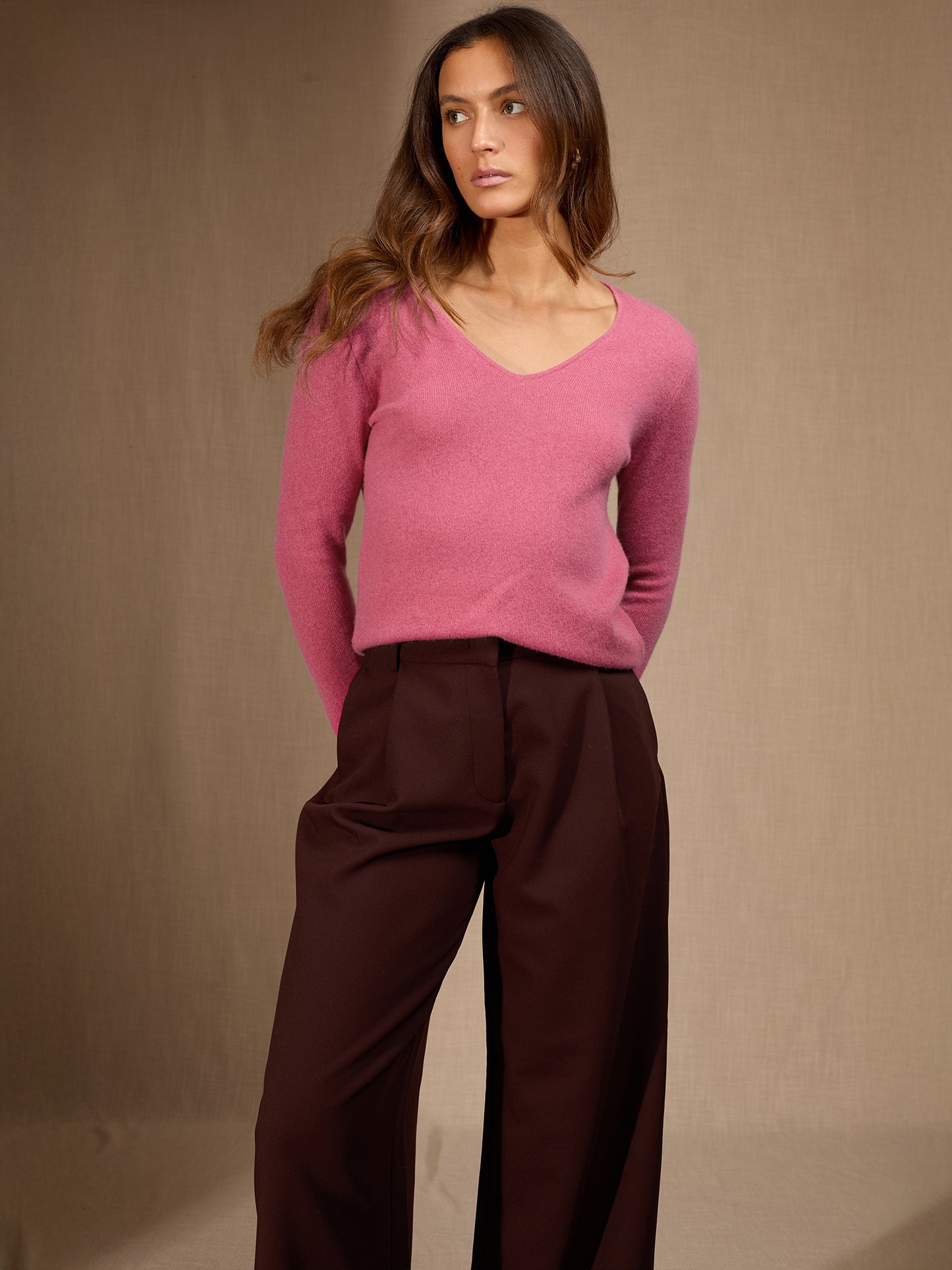 SHANNON pull col v fraise 100% cachemire