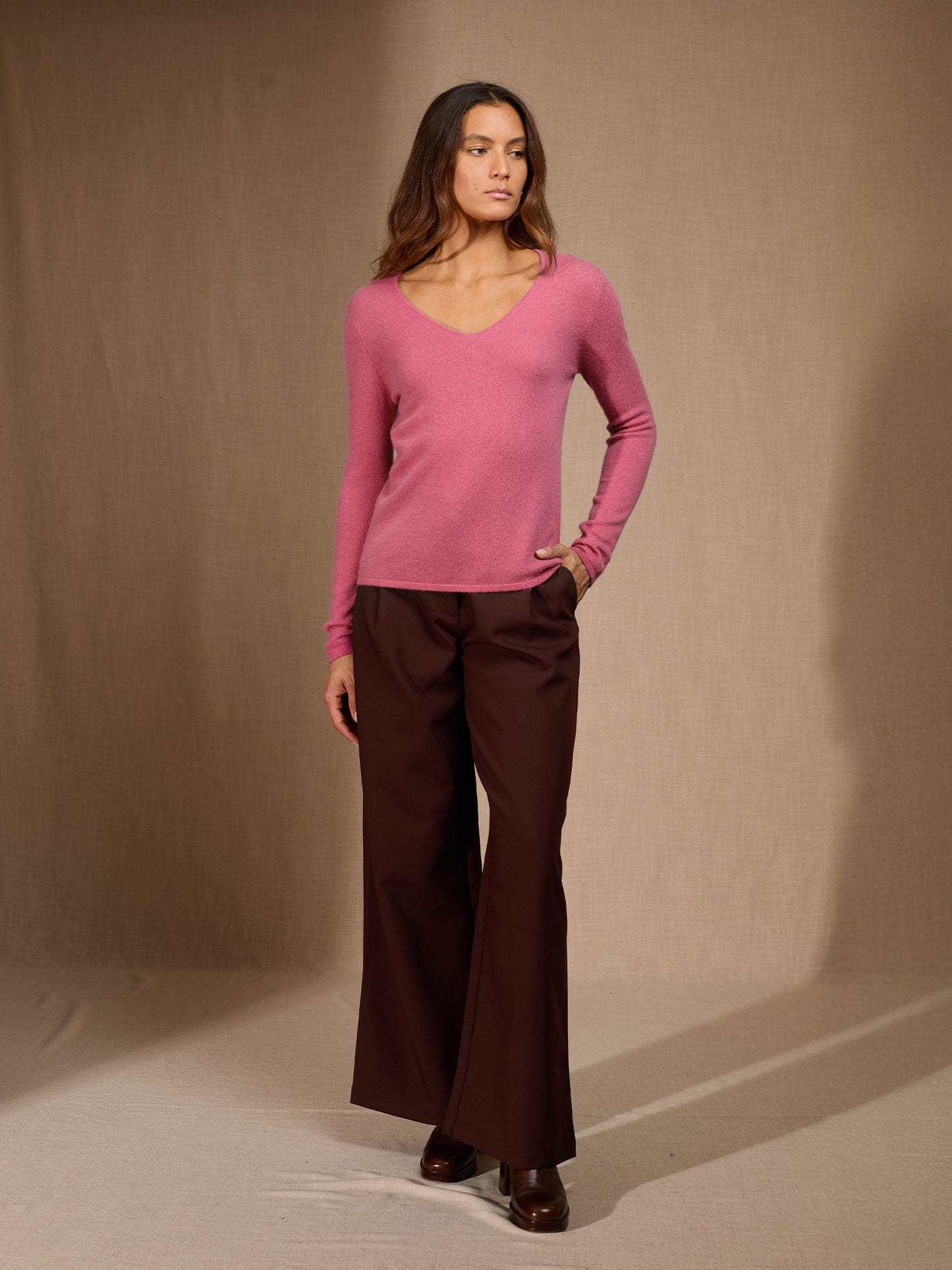 SHANNON pull col v fraise 100% cachemire