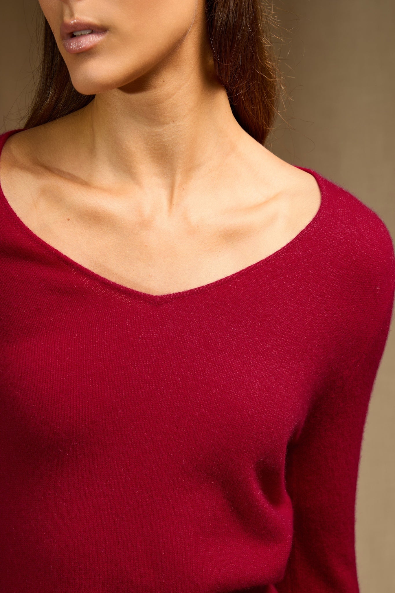 shannon pull col v framboise 100% cachemire