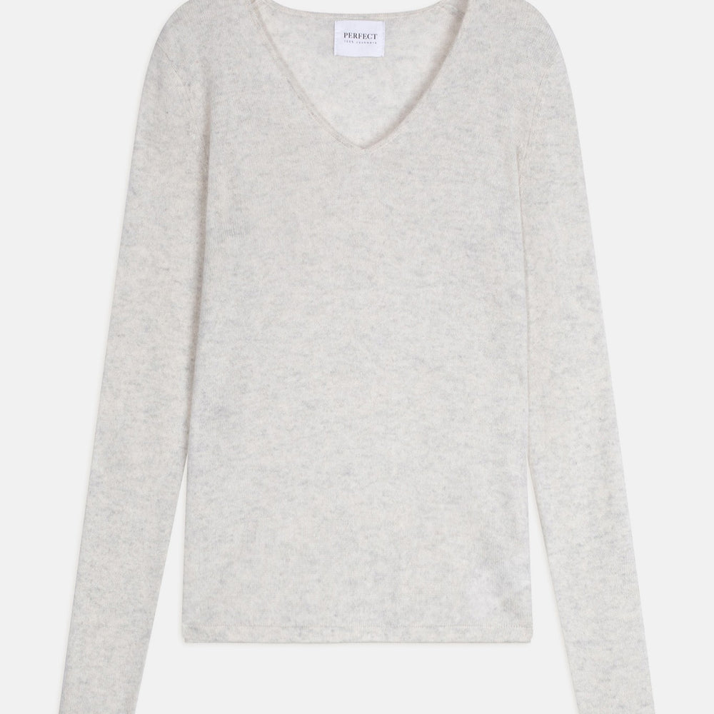 shannon pull col v gris perle chiné 100% cachemire