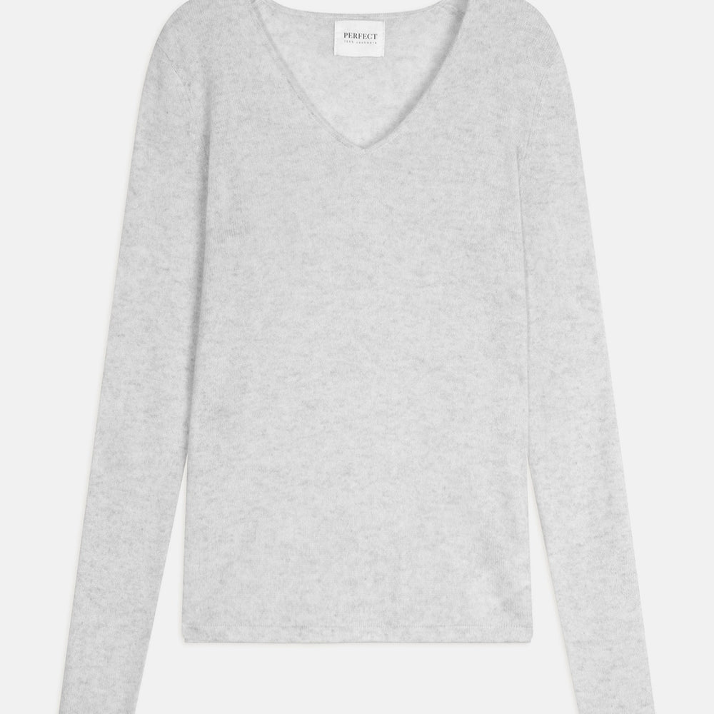 shannon pull col v gris perle chiné 100% cachemire