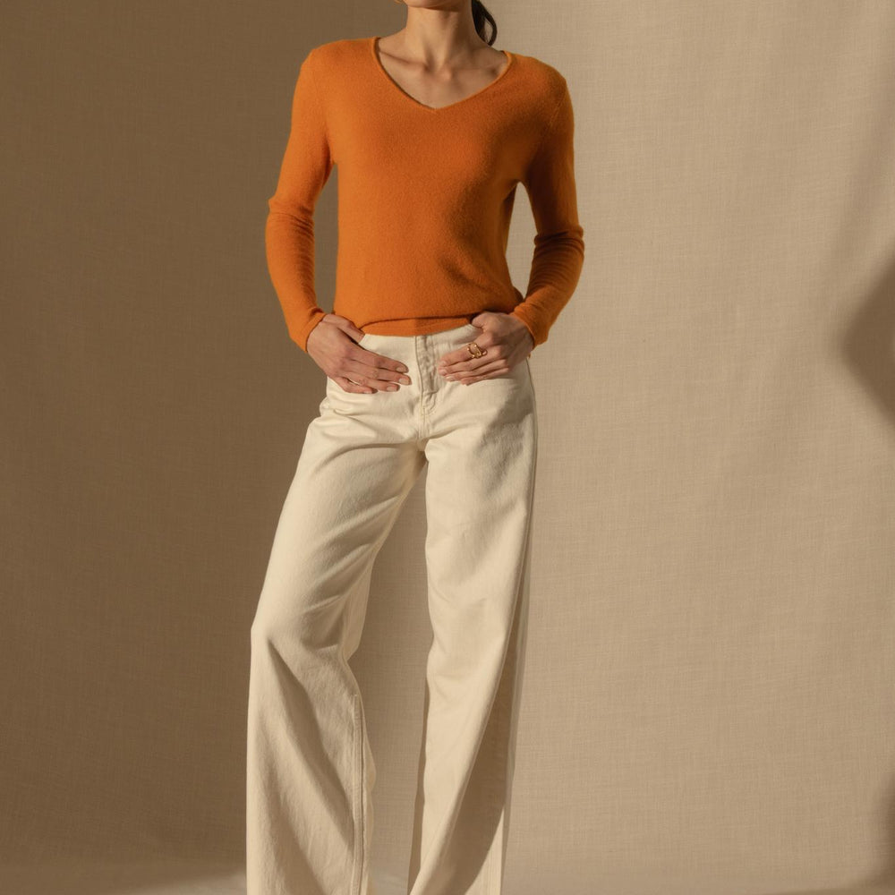 SHANNON pull col v ocre 100% cachemire