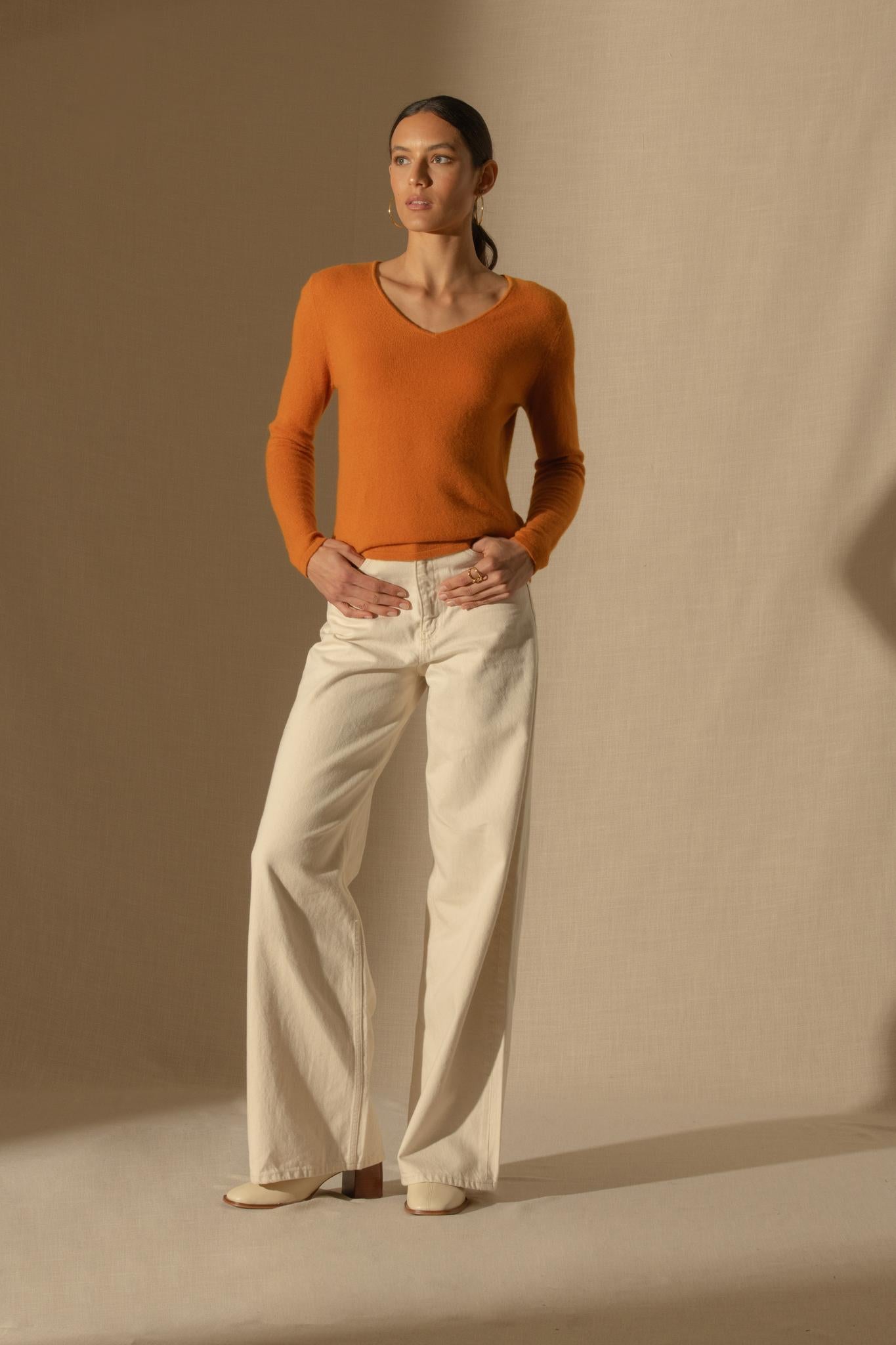 SHANNON pull col v ocre 100% cachemire
