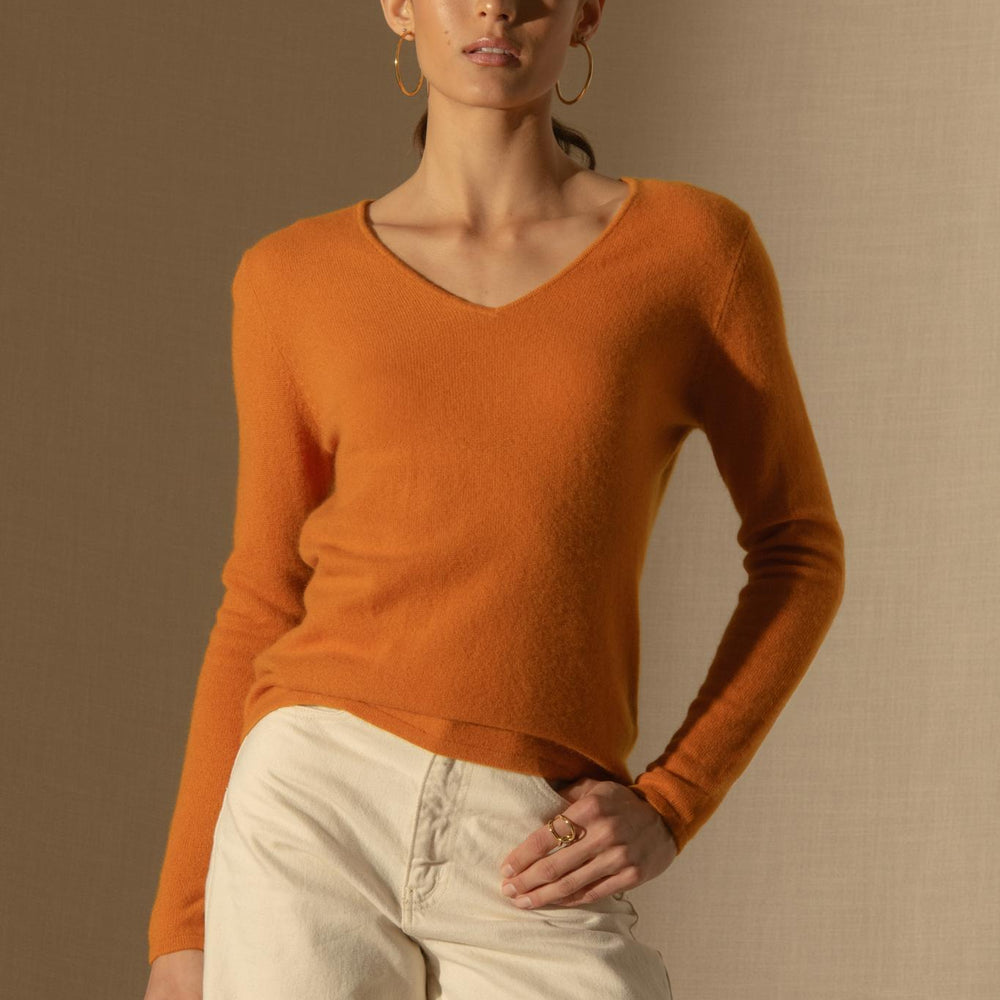 SHANNON pull col v ocre 100% cachemire