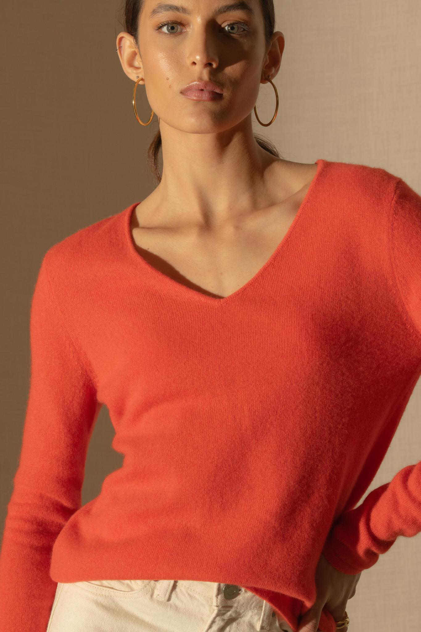 SHANNON pull col v orange 100% cachemire