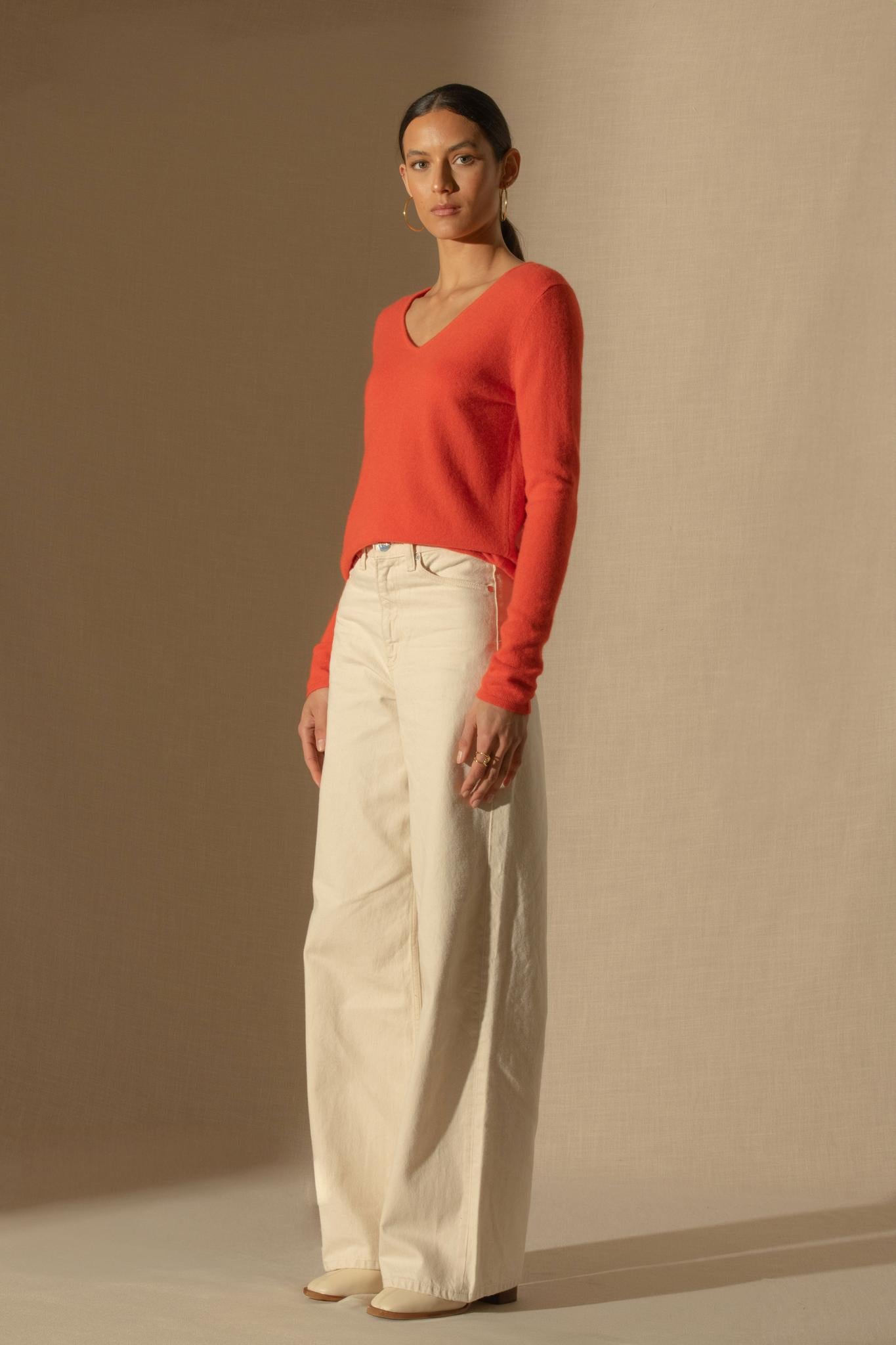 SHANNON pull col v orange 100% cachemire
