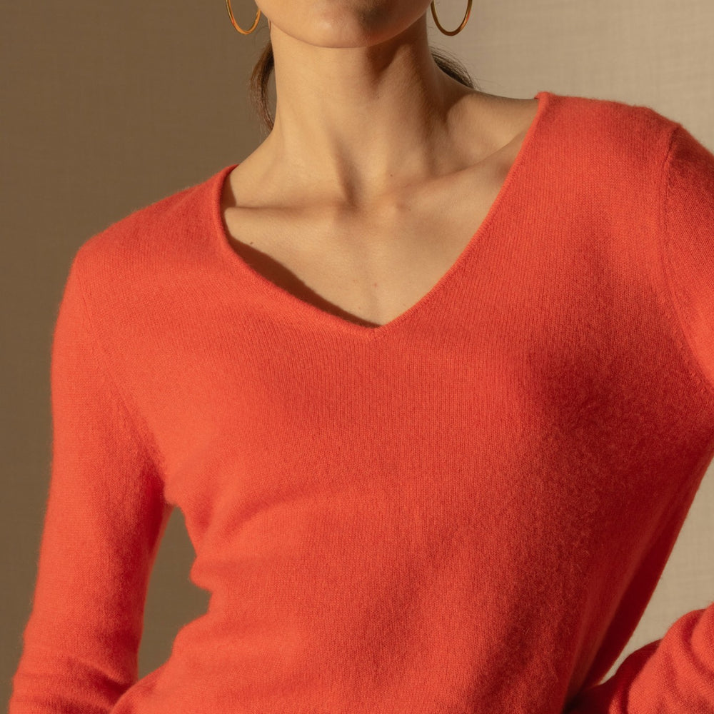 shannon pull col v orange 100% cachemire