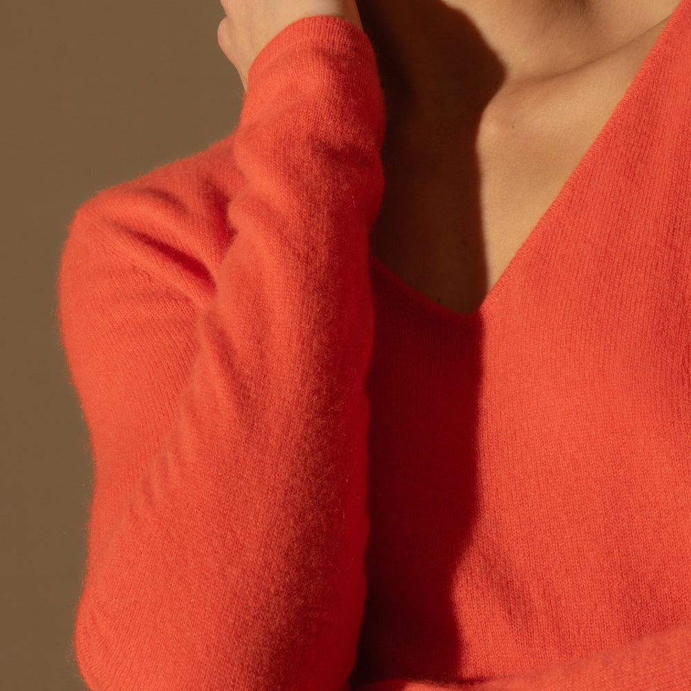 shannon pull col v orange 100% cachemire