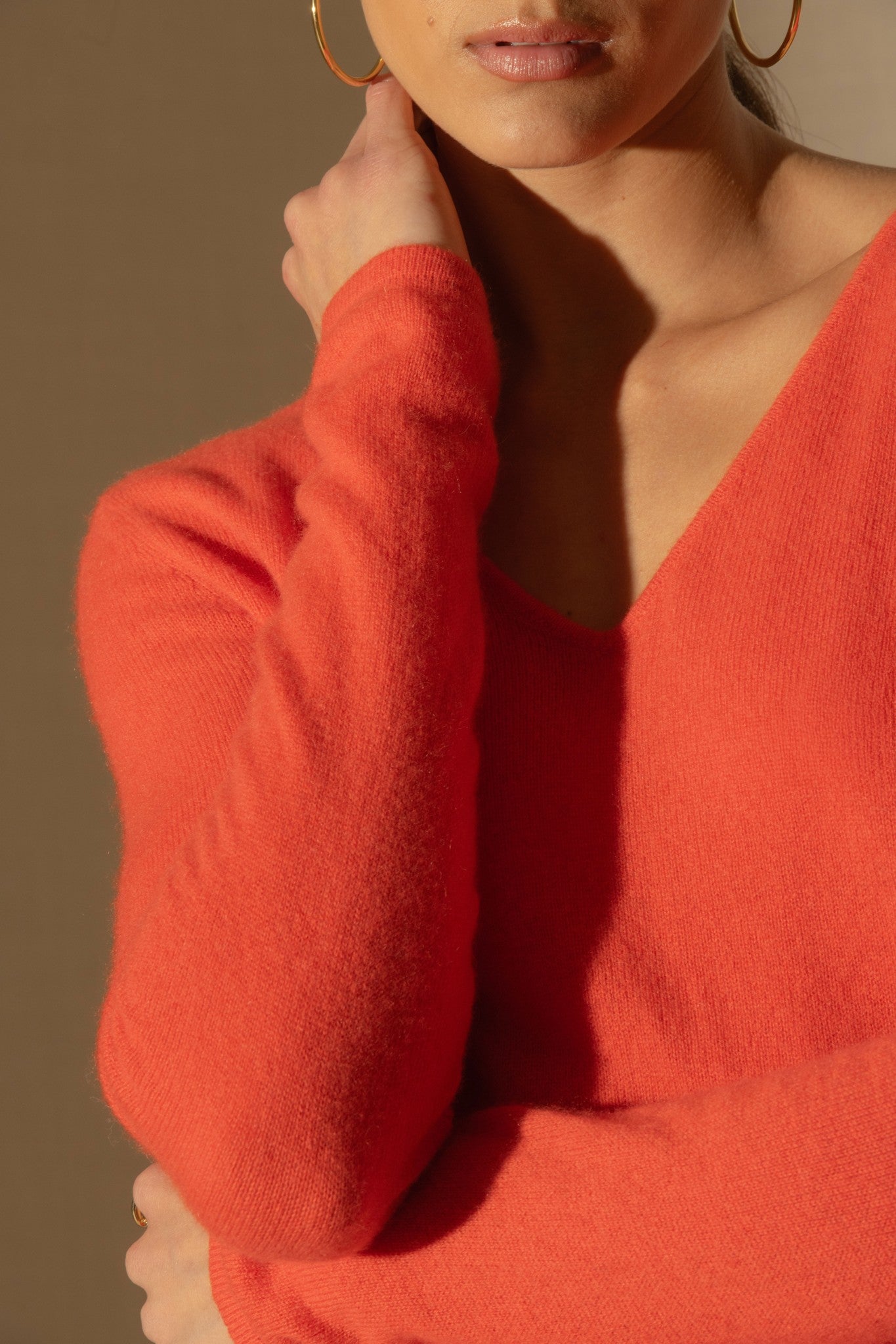 shannon pull col v orange 100% cachemire