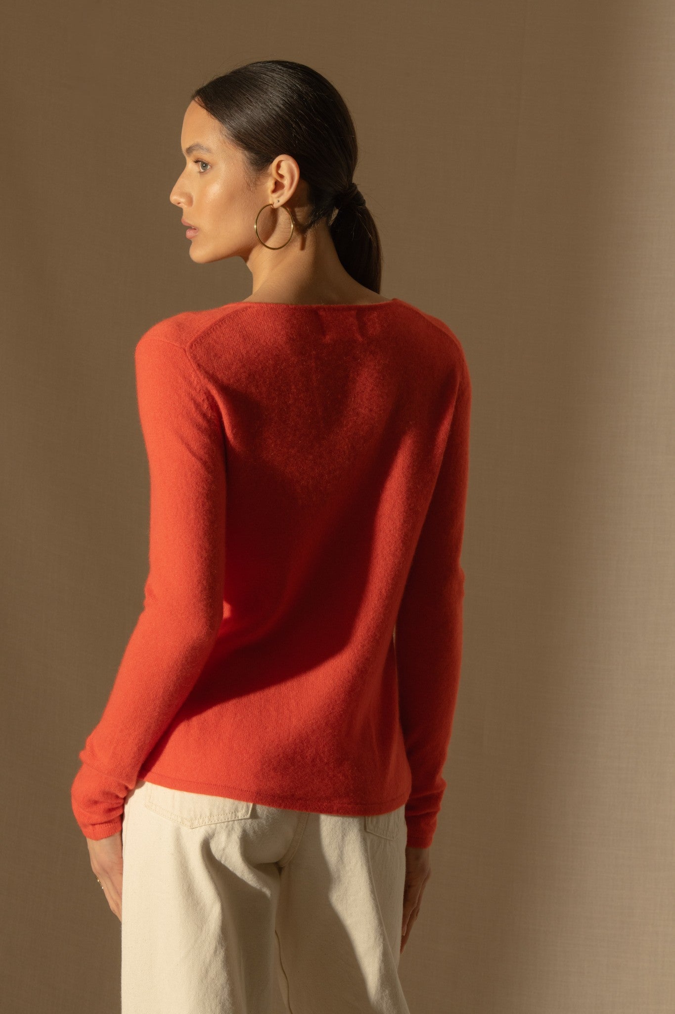 shannon pull col v orange 100% cachemire