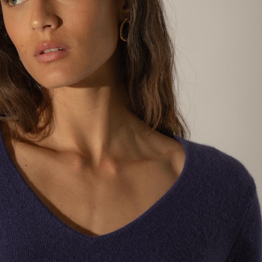 SHANNON pull col v purple 100% cachemire