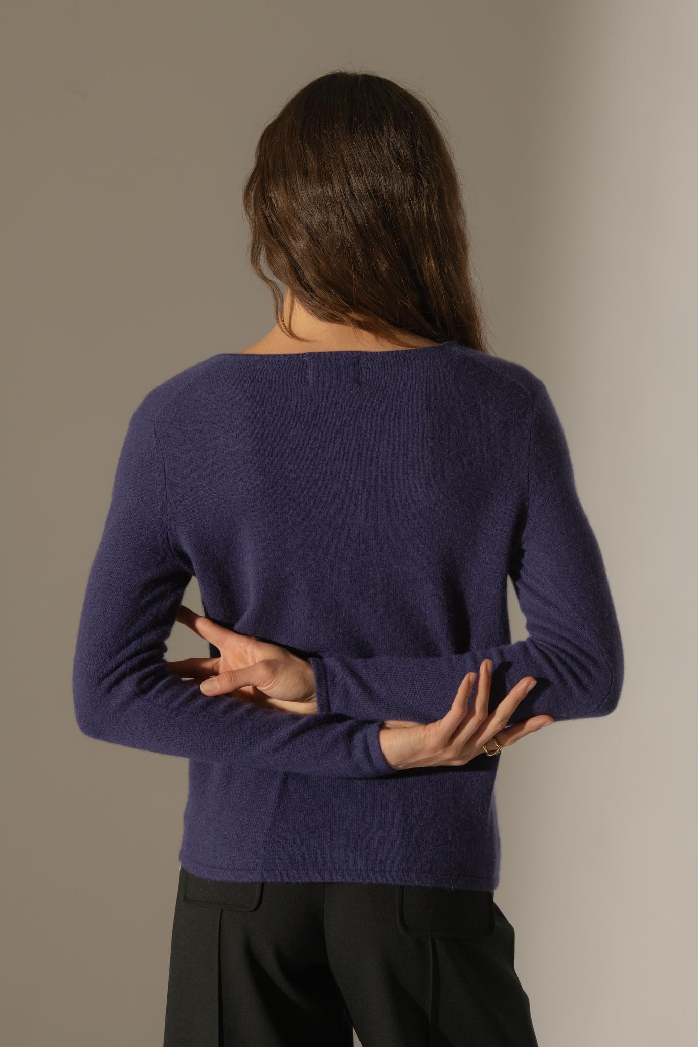 SHANNON pull col v purple 100% cachemire