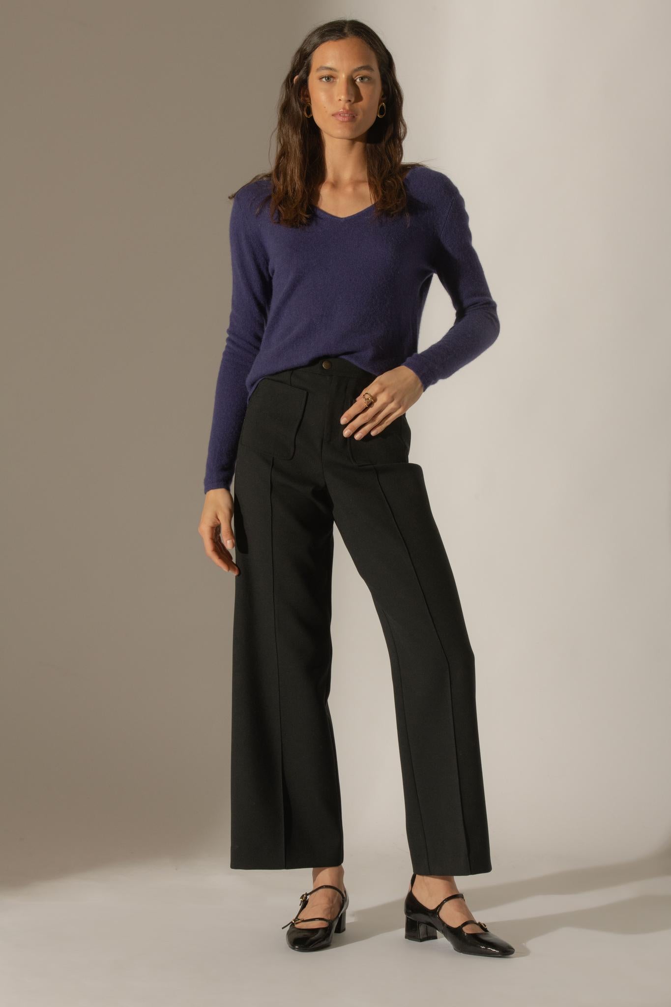 SHANNON pull col v purple 100% cachemire