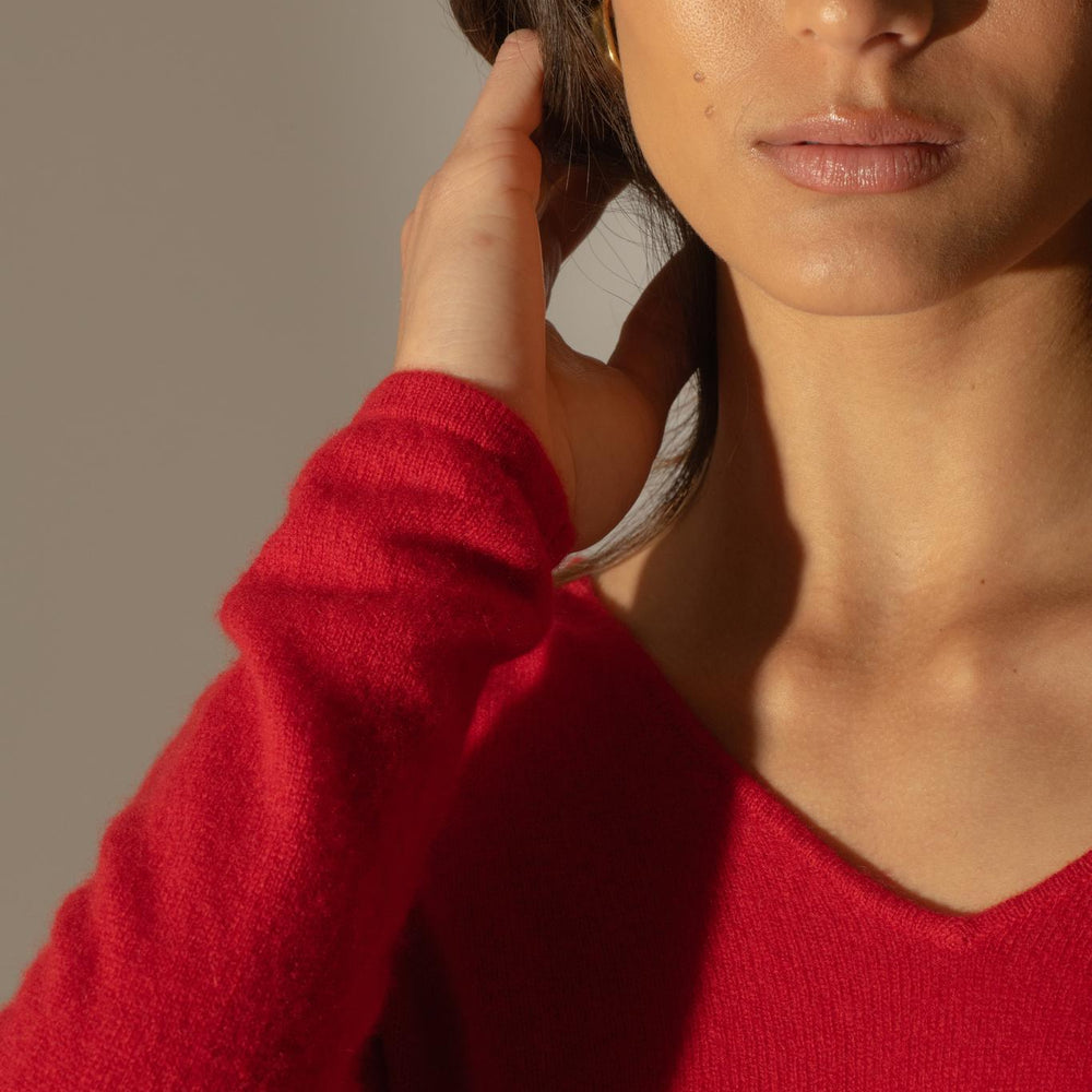 SHANNON pull col v rouge 100% cachemire