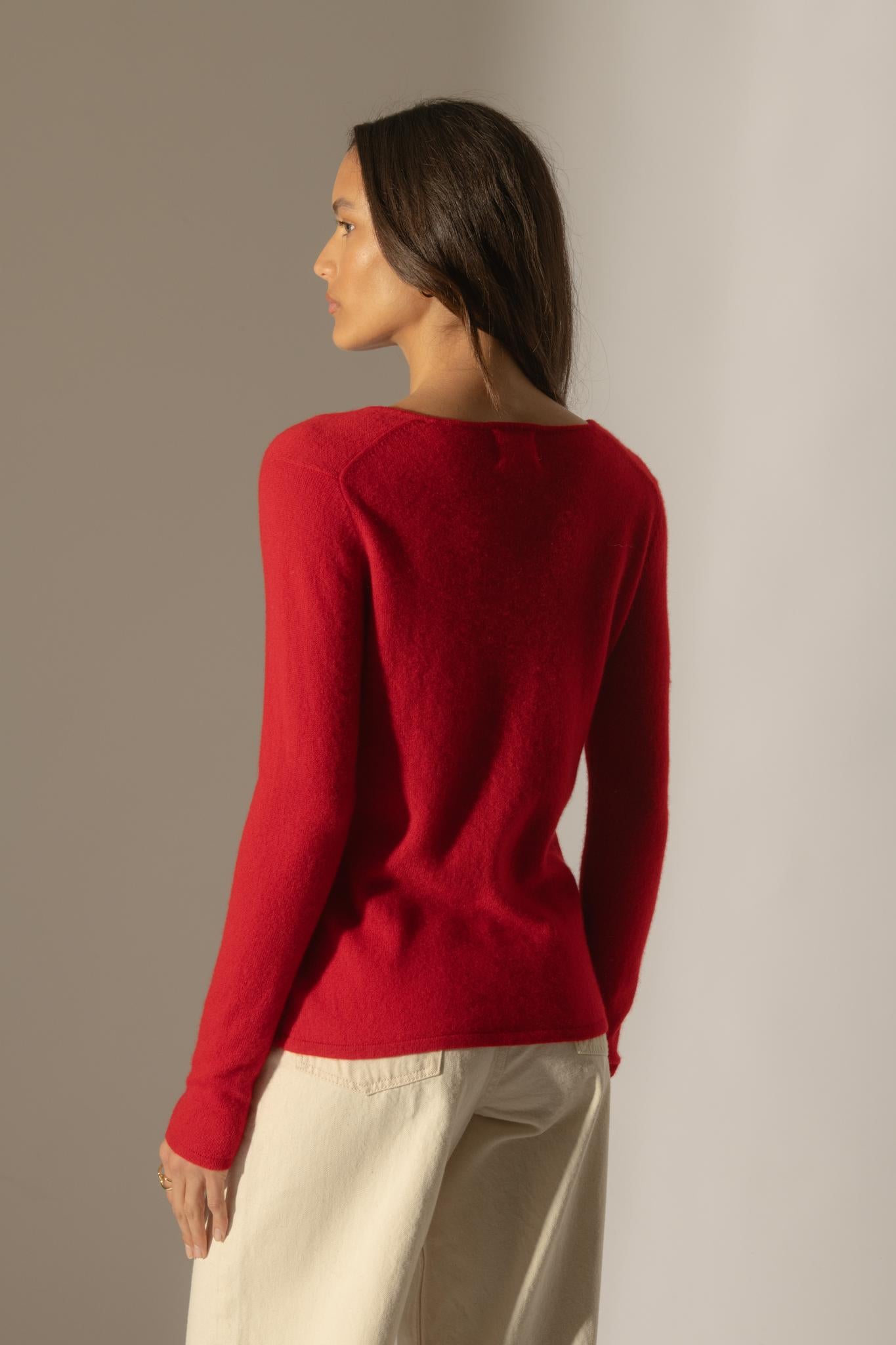 SHANNON pull col v rouge 100% cachemire