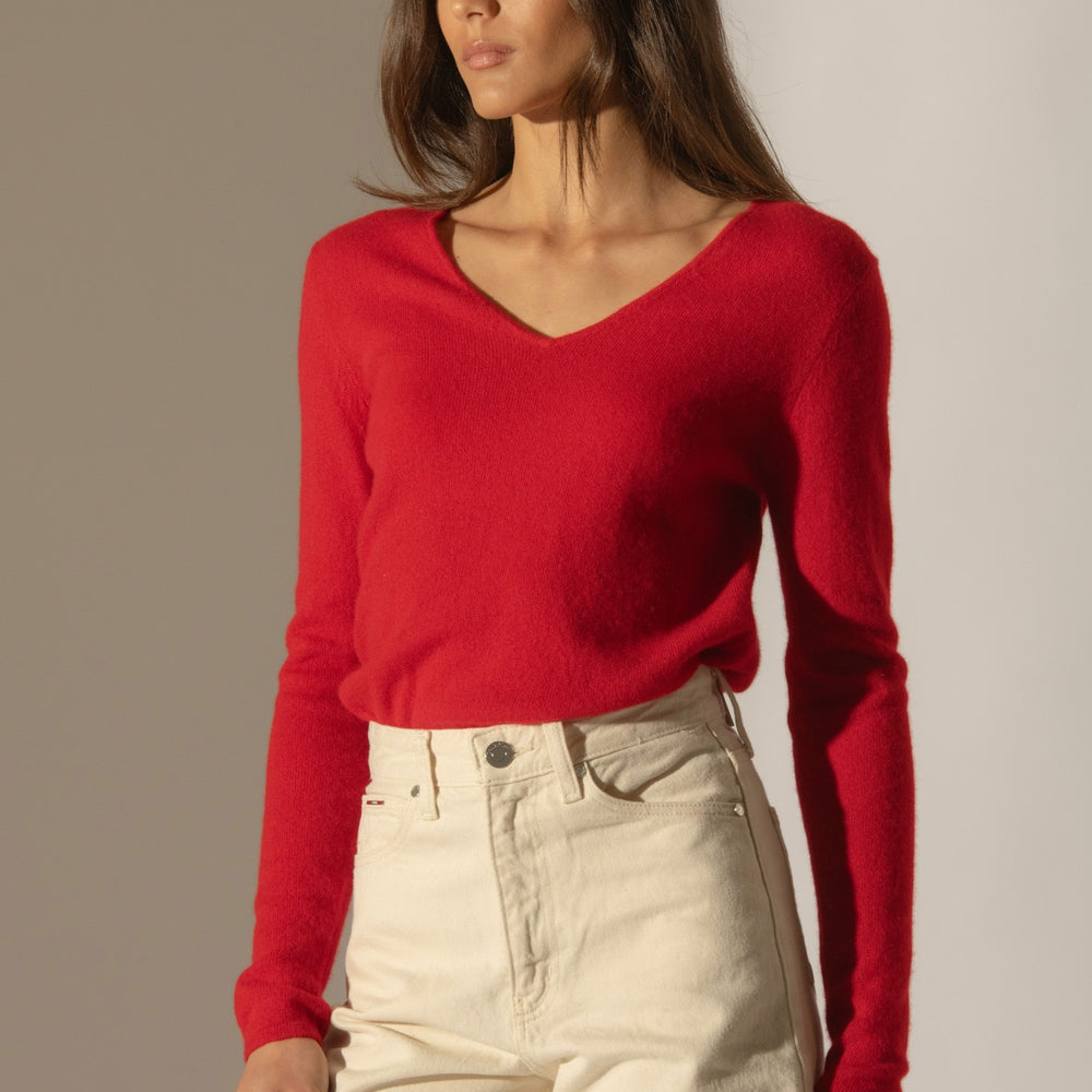 shannon pull col v rouge 100% cachemire