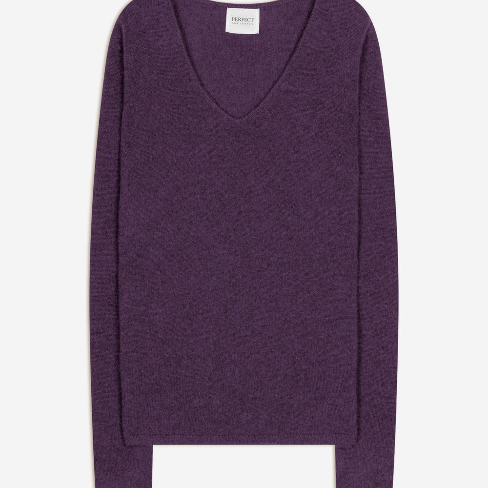 shannon pull col v violet chiné 100% cachemire
