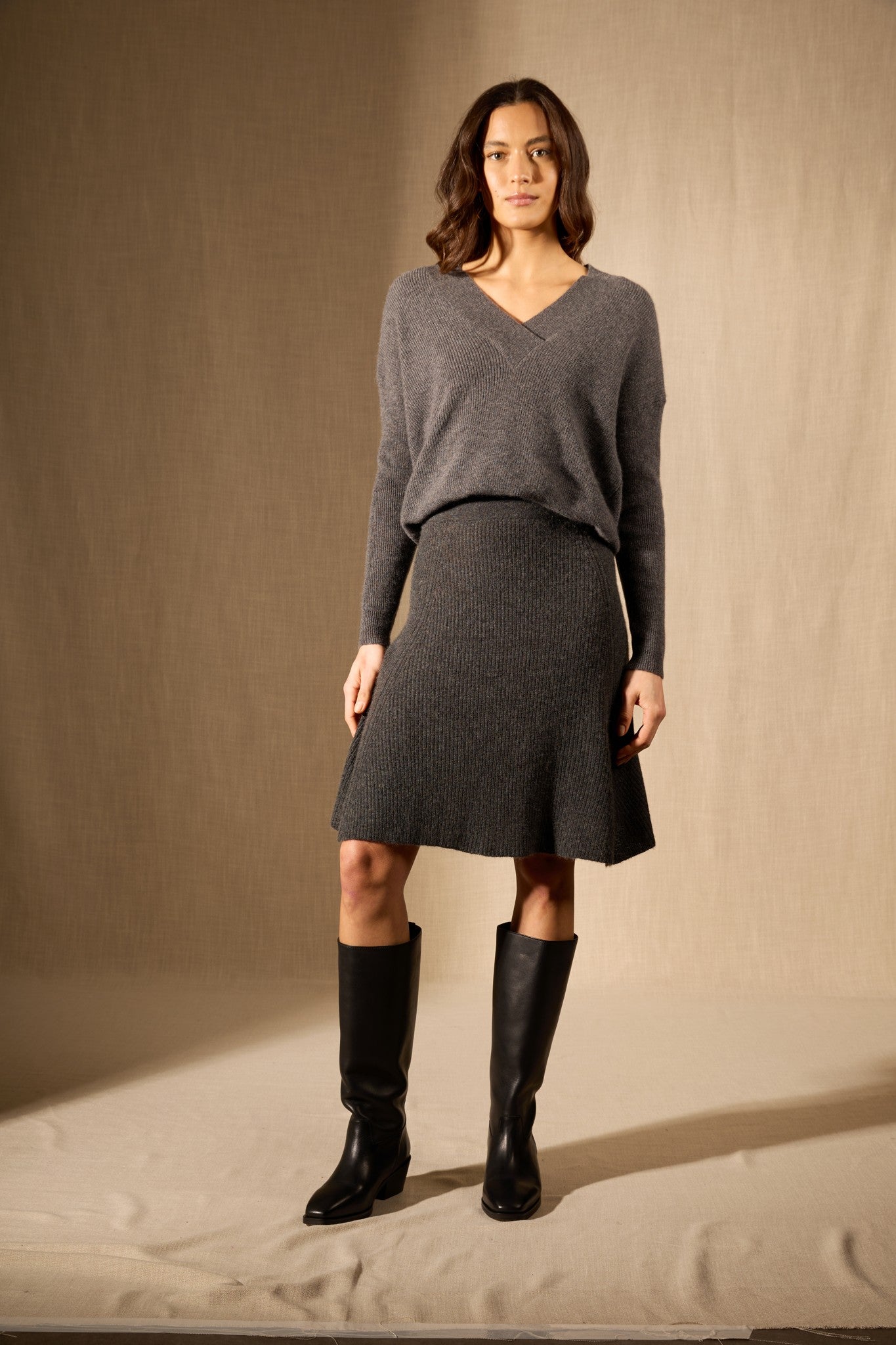 shaw jupe carbone chiné 100% cachemire