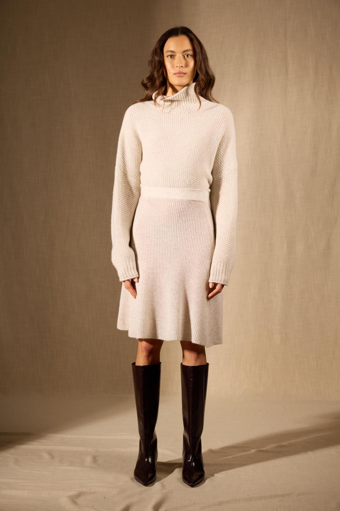 SHAW jupe gris perle chiné 100% cachemire