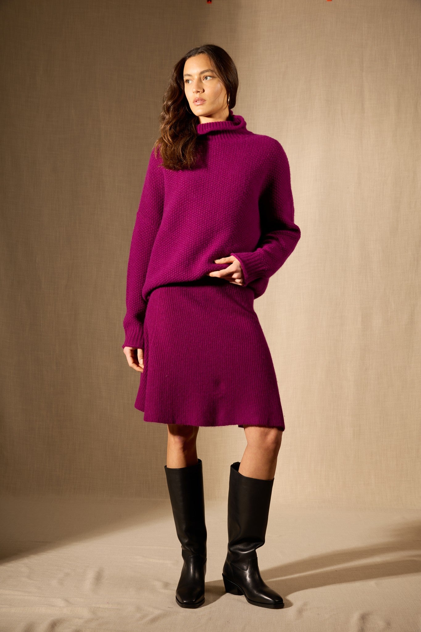 shaw jupe prune 100% cachemire