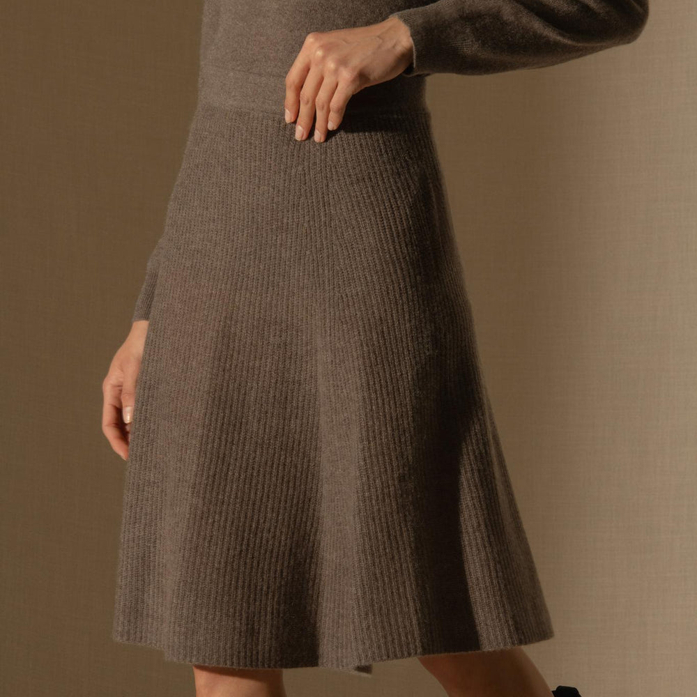 SHAW jupe taupe chiné 100% cachemire