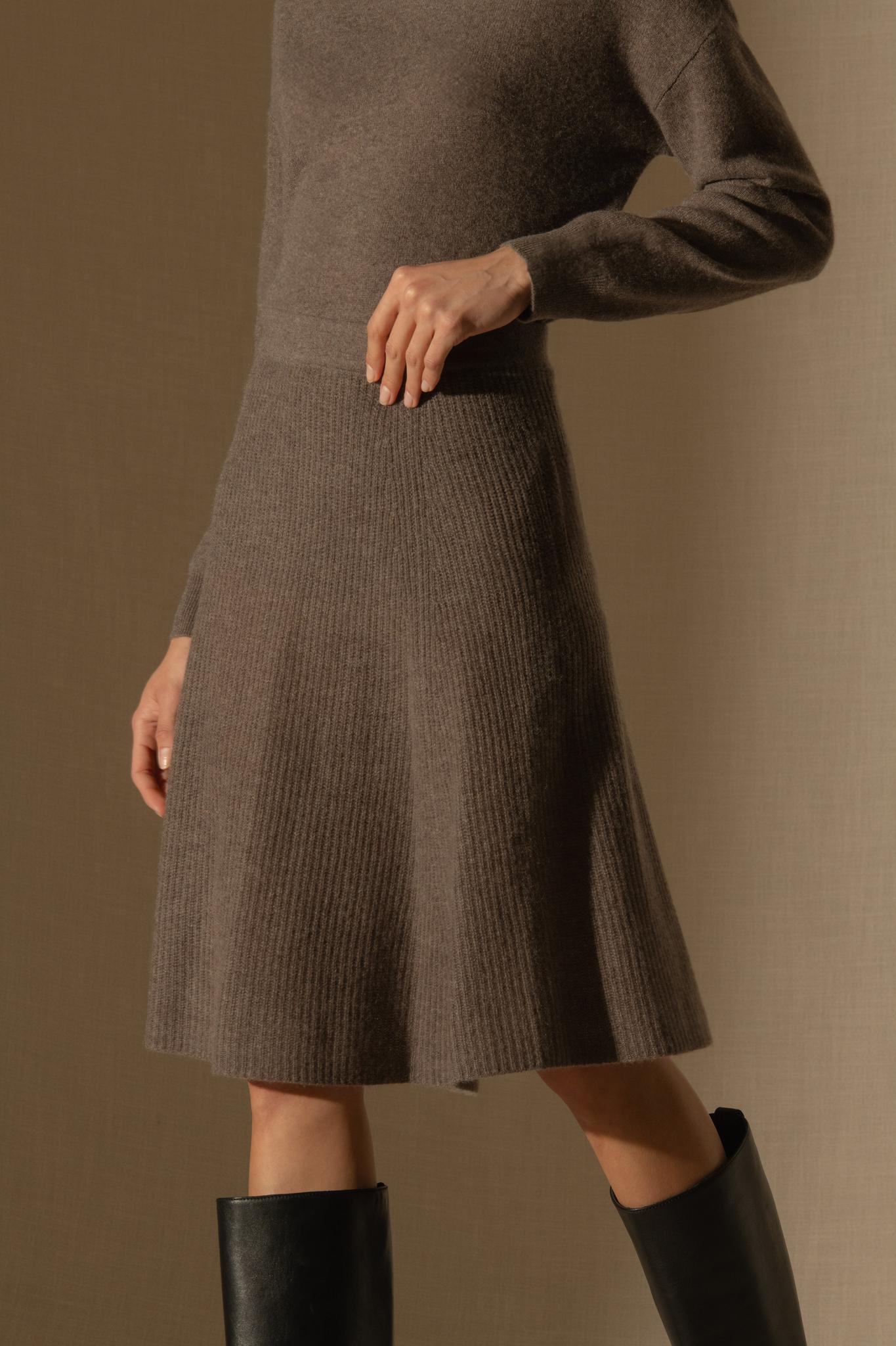 SHAW jupe taupe chiné 100% cachemire