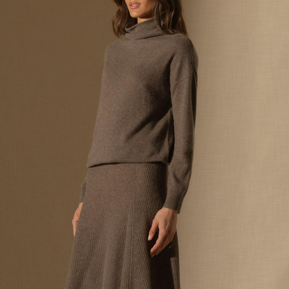 SHAW jupe taupe chiné 100% cachemire
