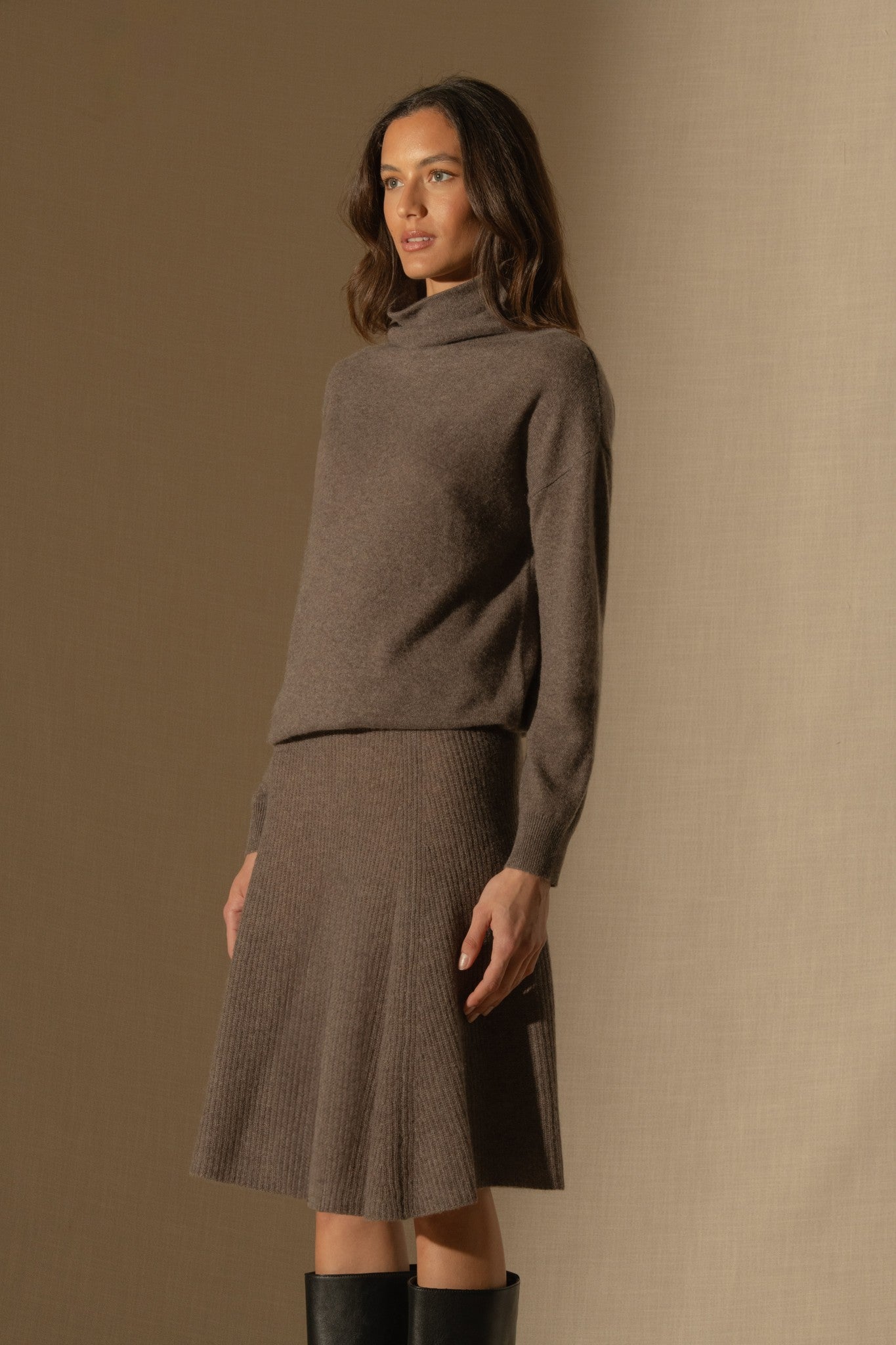 shaw jupe taupe chiné 100% cachemire