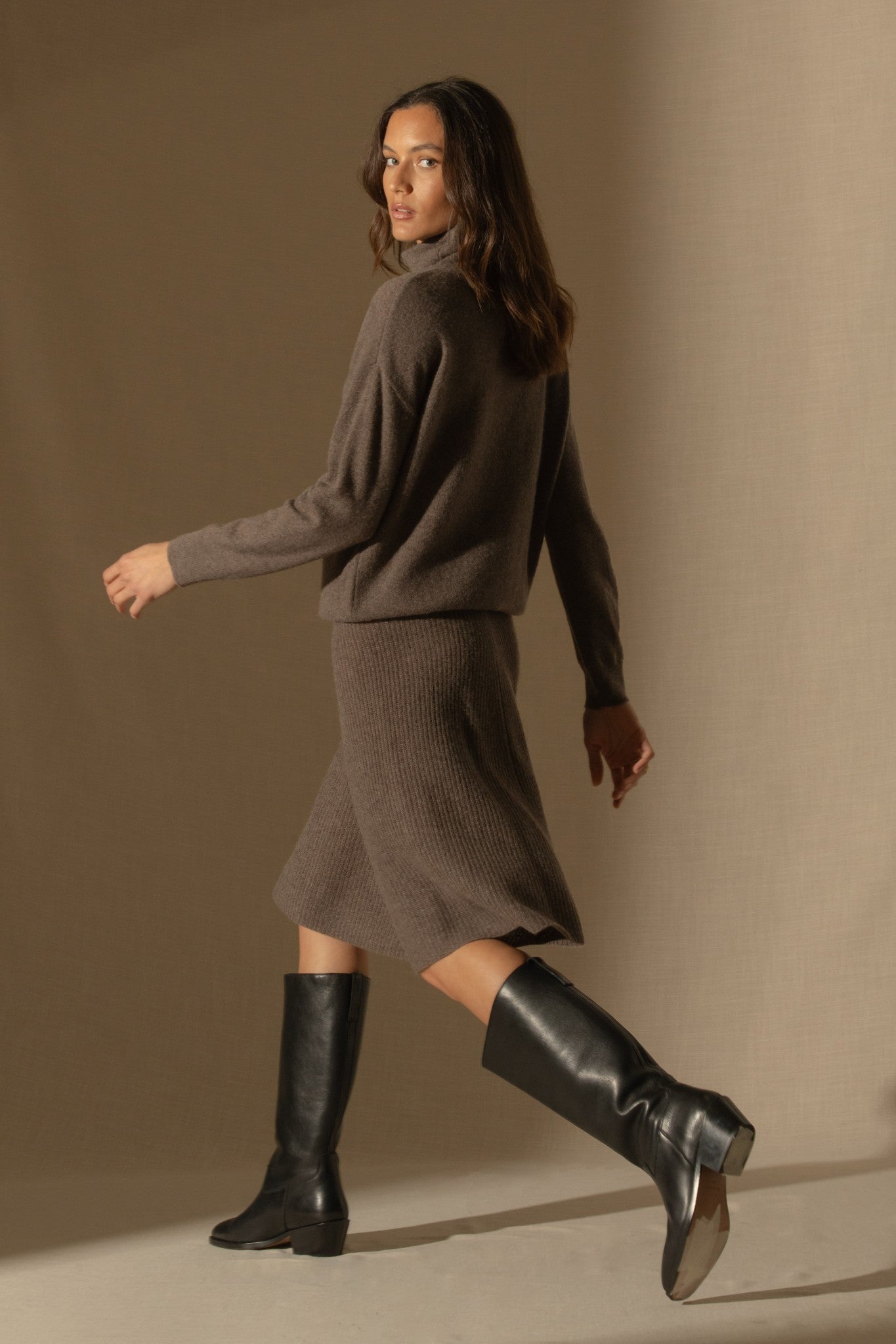 shaw jupe taupe chiné 100% cachemire