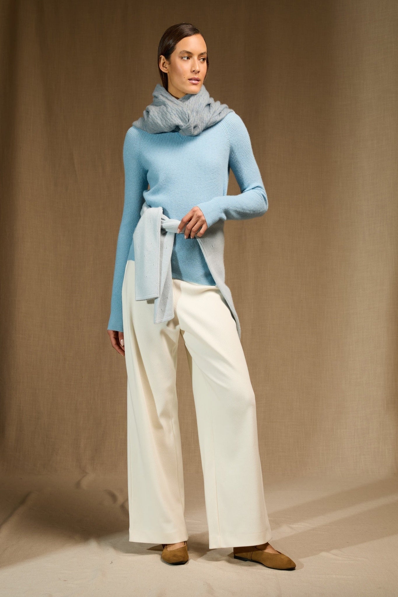 silven tour de cou bleu clair chiné 100% cachemire