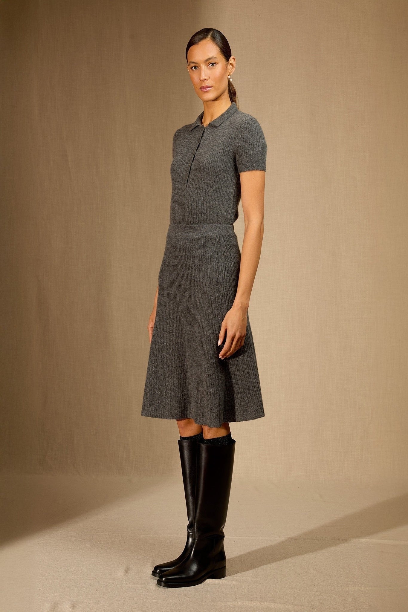 sinead polo anthracite chiné 100% cachemire
