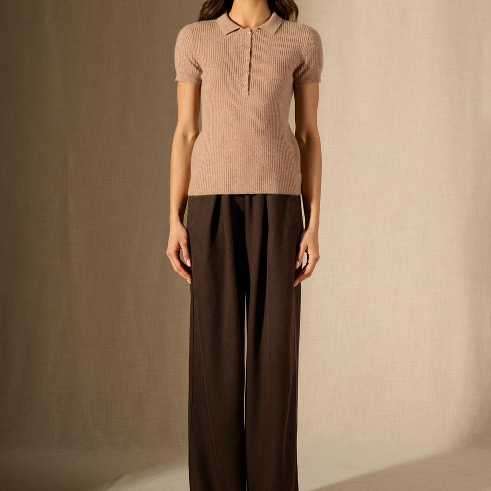 SINEAD polo camel chiné 100% cachemire