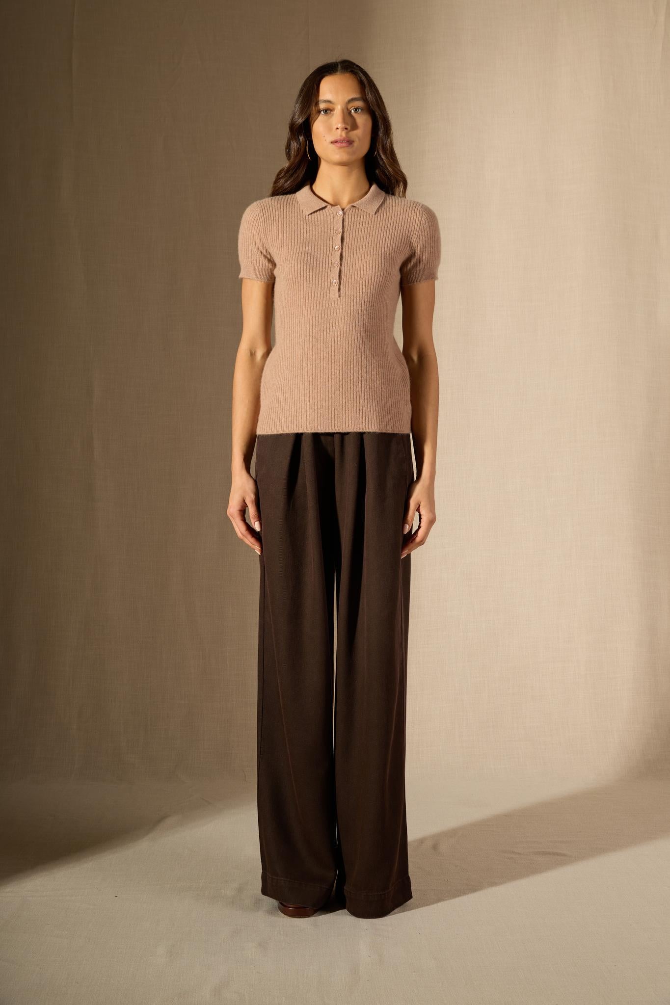 SINEAD polo camel chiné 100% cachemire