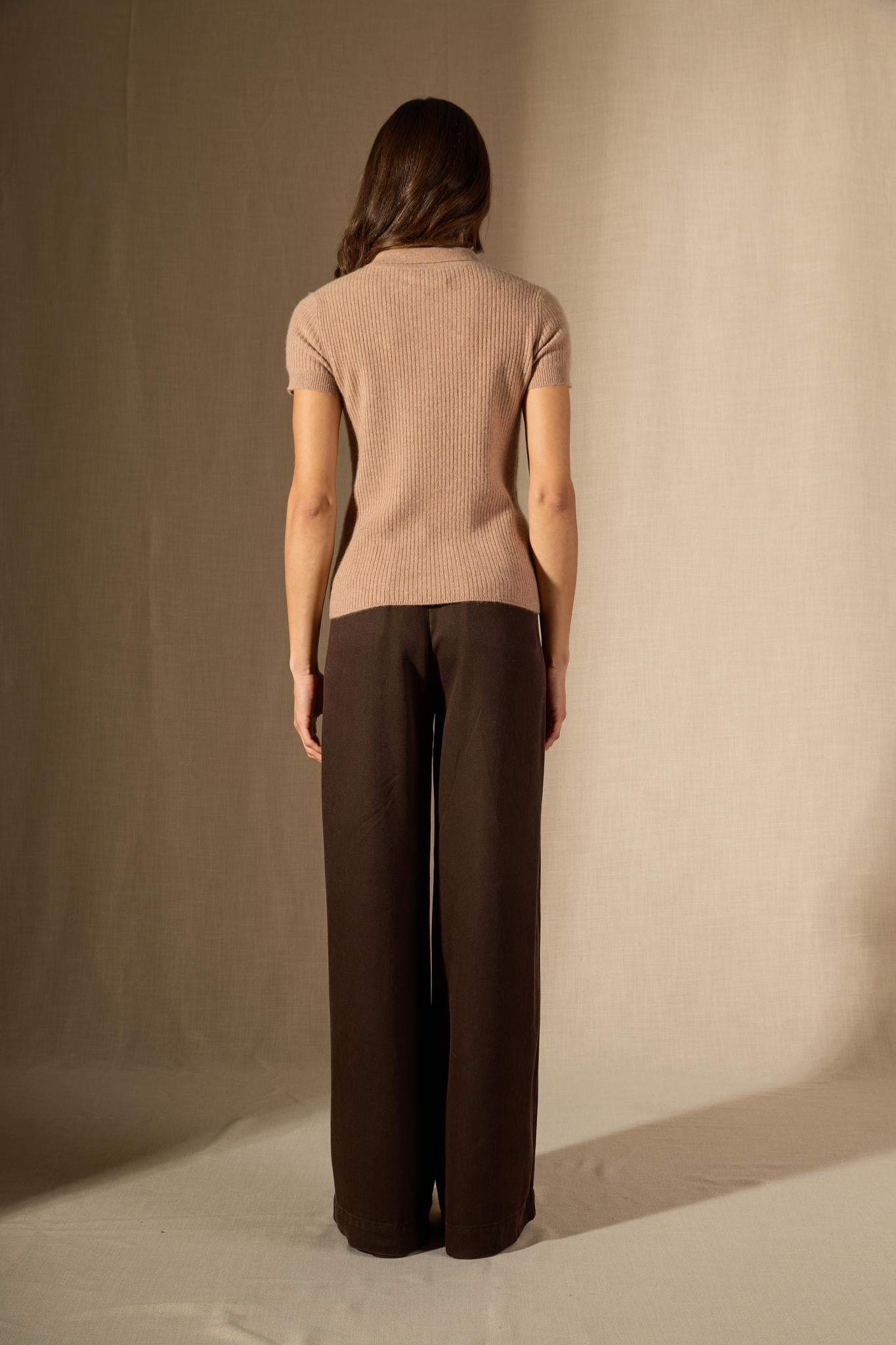 SINEAD polo camel chiné 100% cachemire