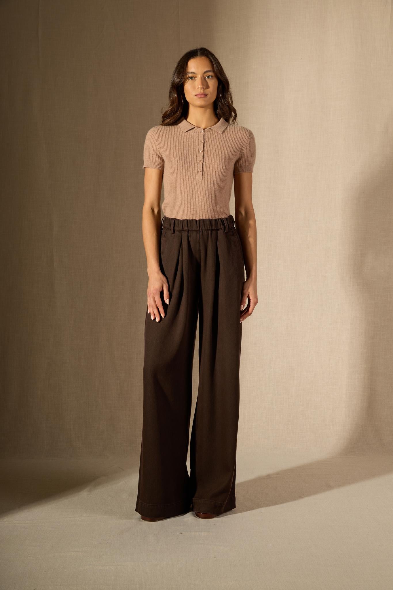 SINEAD polo camel chiné 100% cachemire