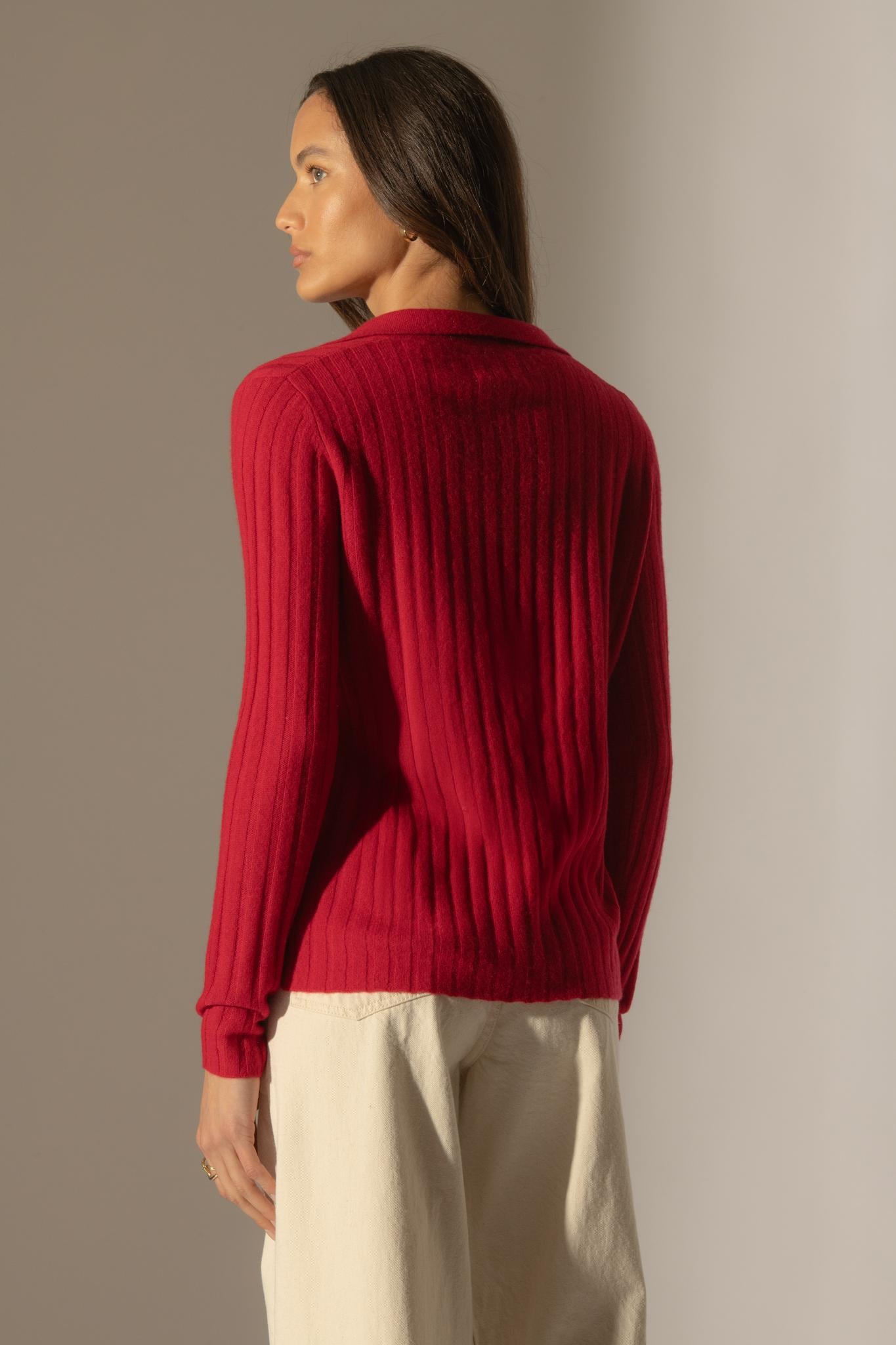 SKAMAR pull col polo ouvert framboise 100% cachemire