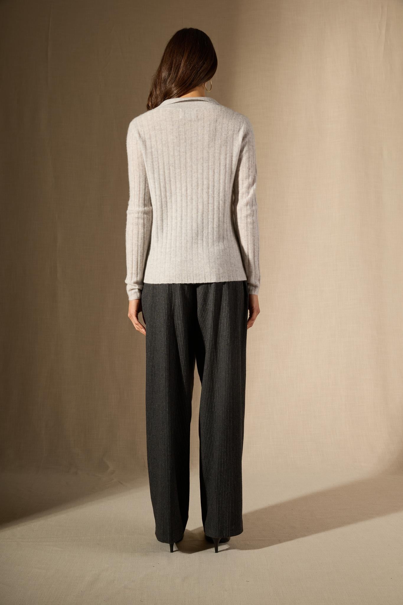 SKAMAR pull col polo ouvert glacier chiné 100% cachemire
