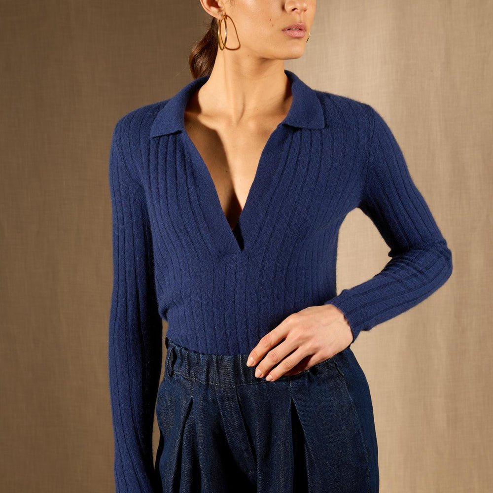 SKAMAR pull col polo ouvert minuit 100% cachemire