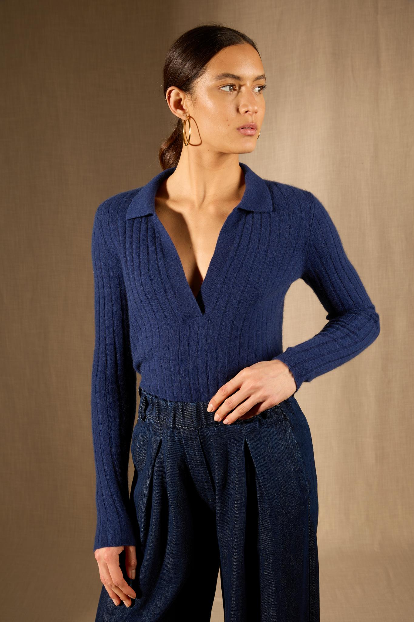 SKAMAR pull col polo ouvert minuit 100% cachemire