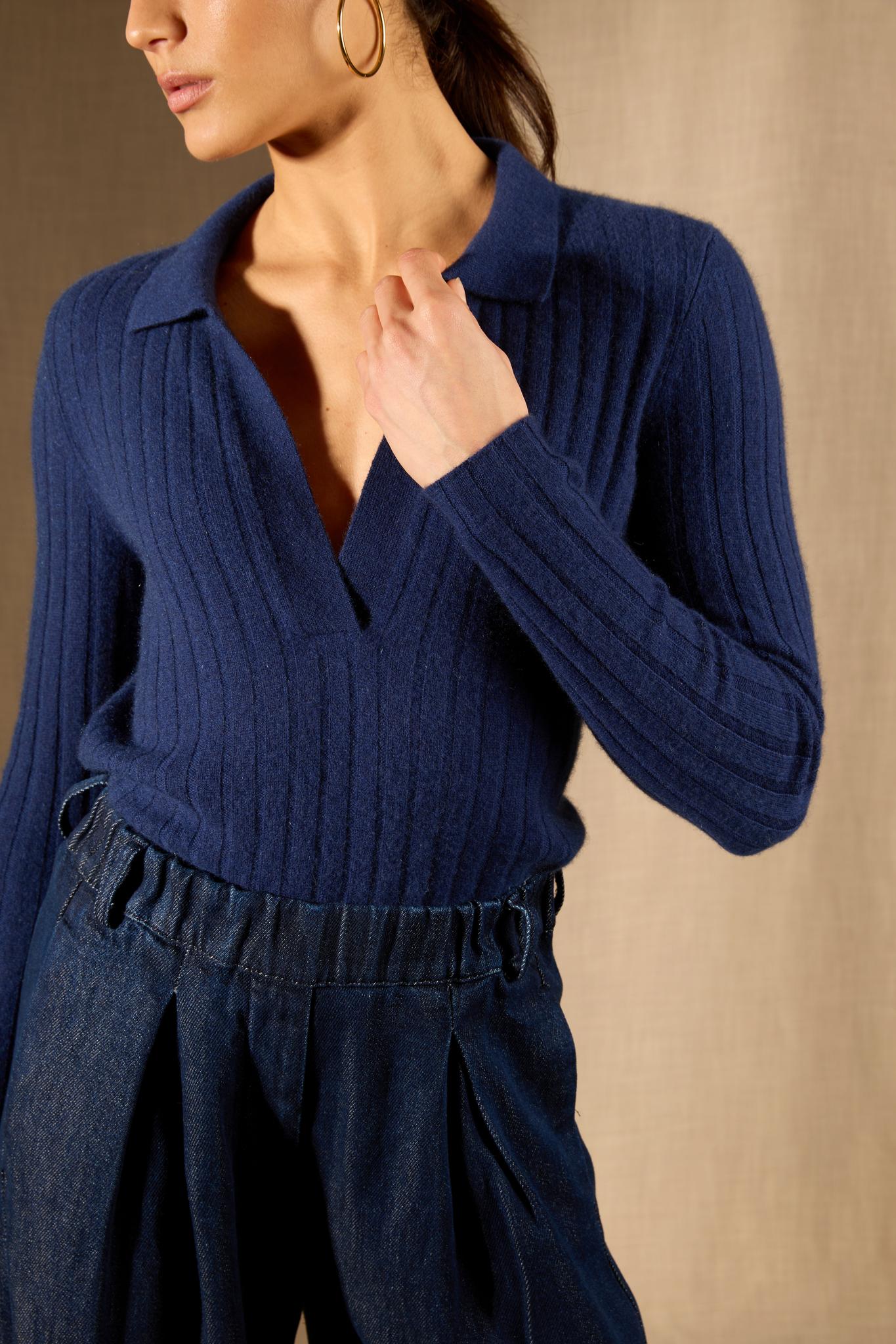 SKAMAR pull col polo ouvert minuit 100% cachemire