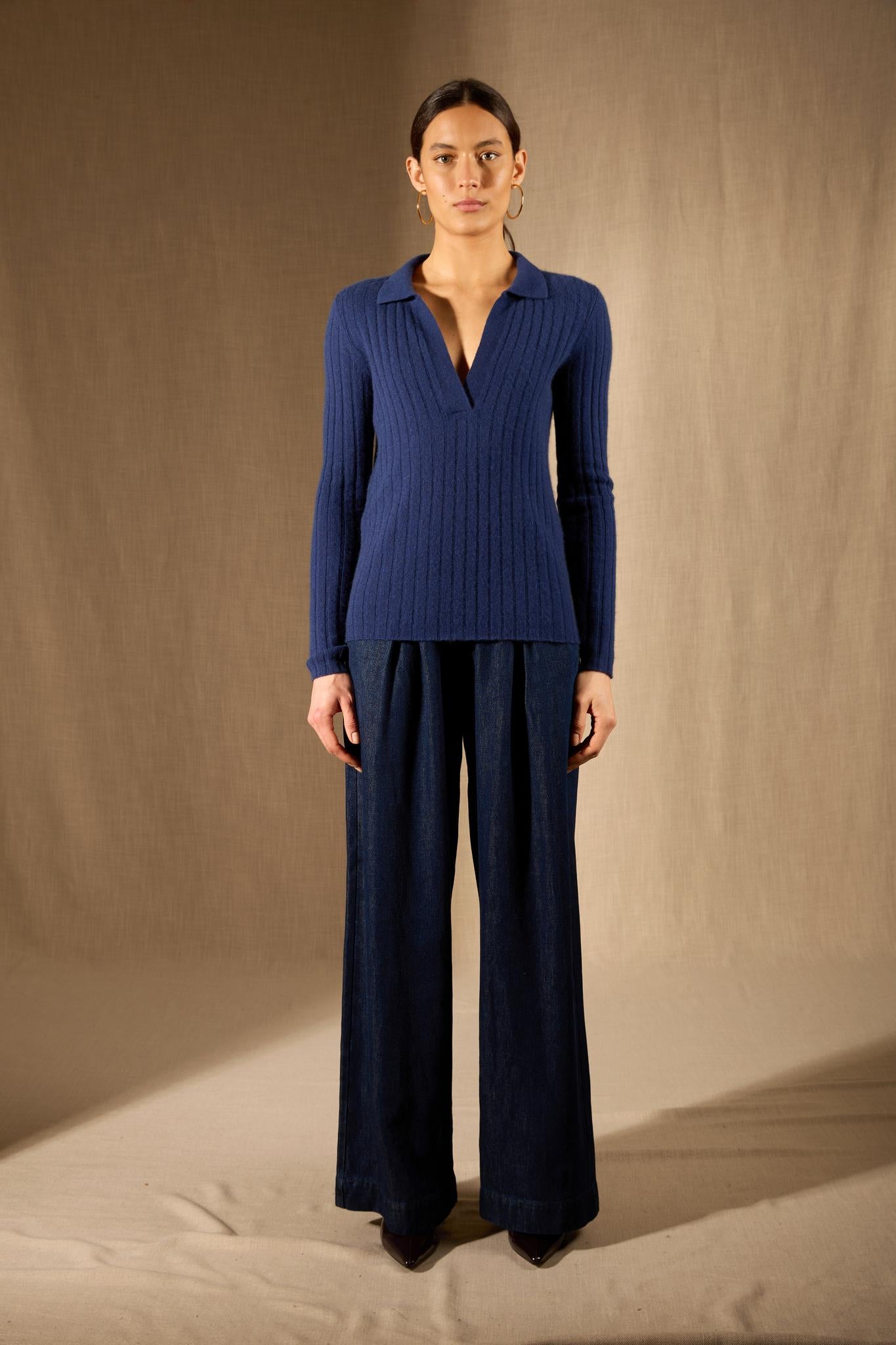 SKAMAR pull col polo ouvert minuit 100% cachemire