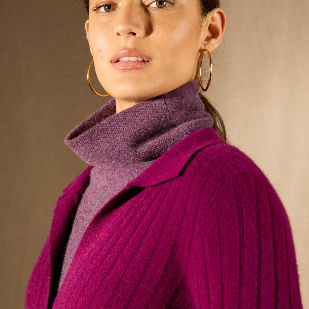 SKAMAR pull col polo ouvert prune 100% cachemire