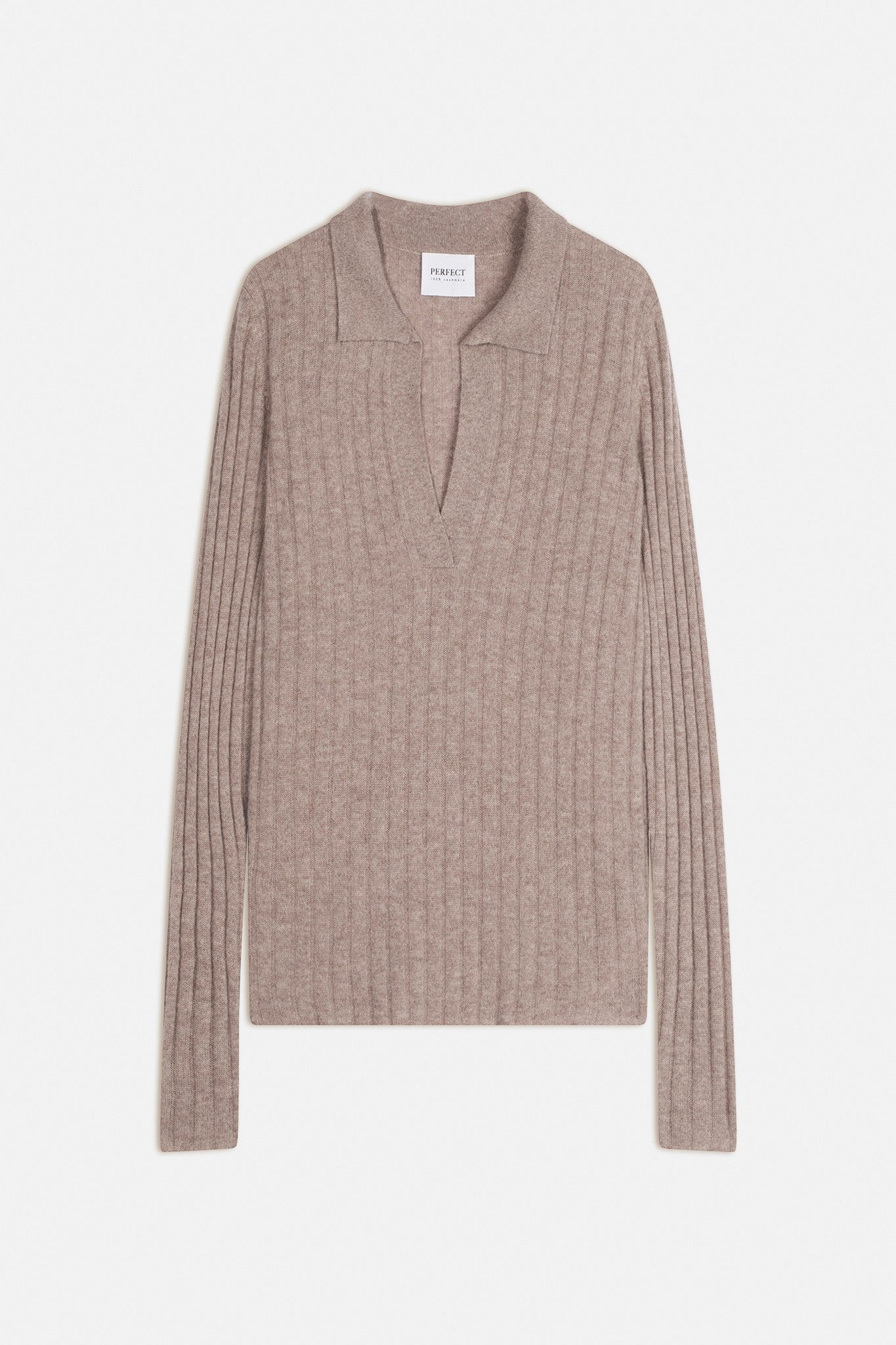 skamar pull col polo ouvert taupe clair chiné 100% cachemire