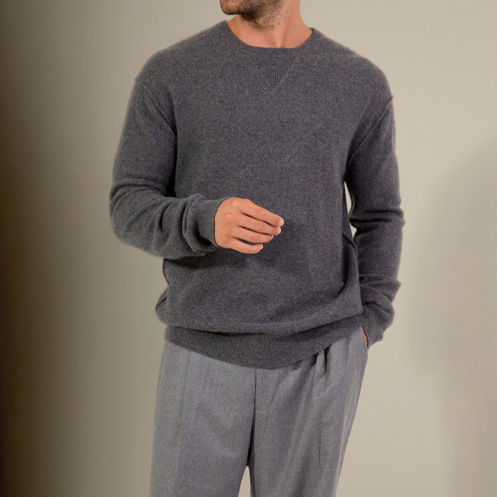 soan pull col rond anthracite chiné 100% cachemire