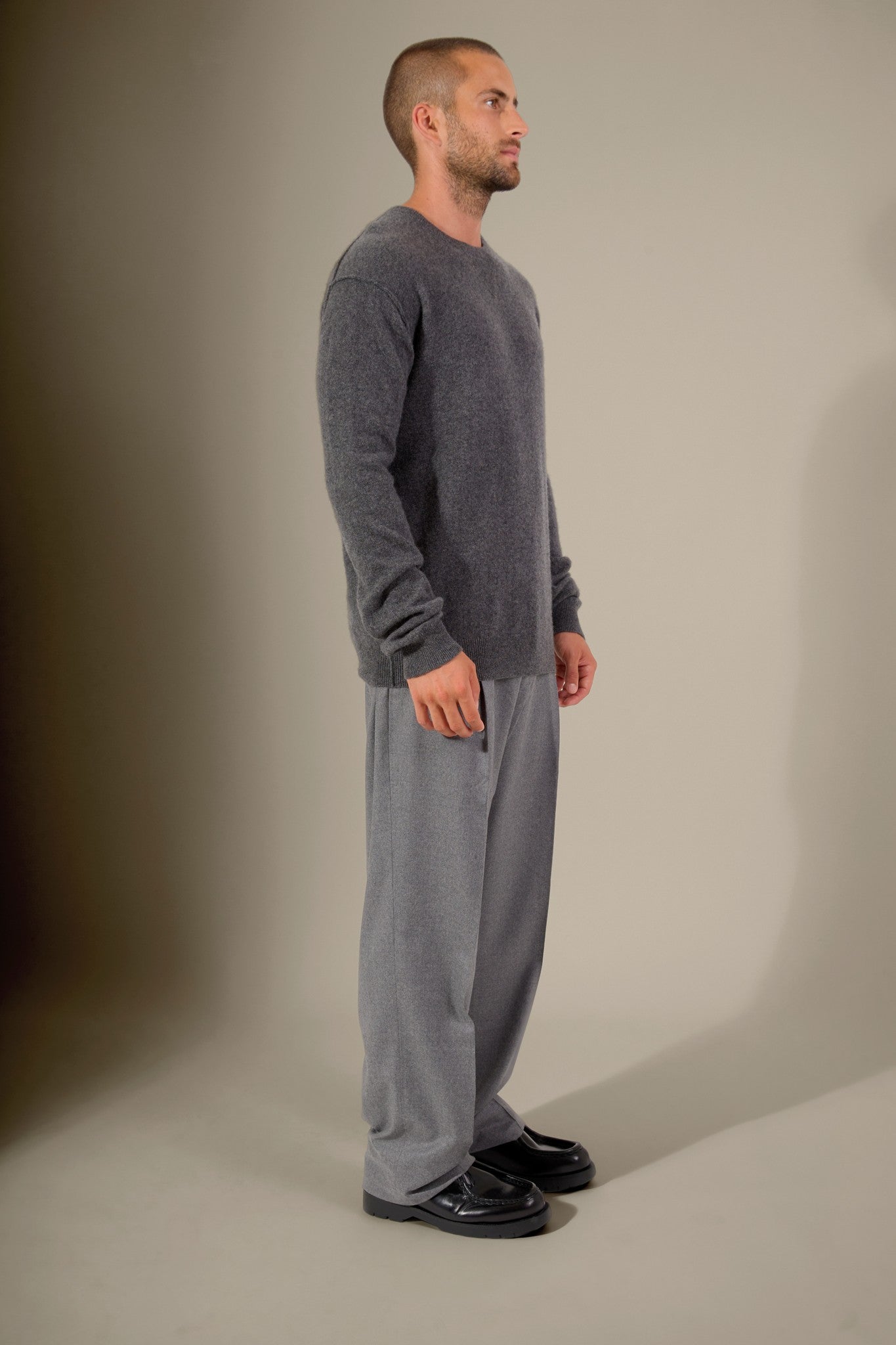 soan pull col rond anthracite chiné 100% cachemire