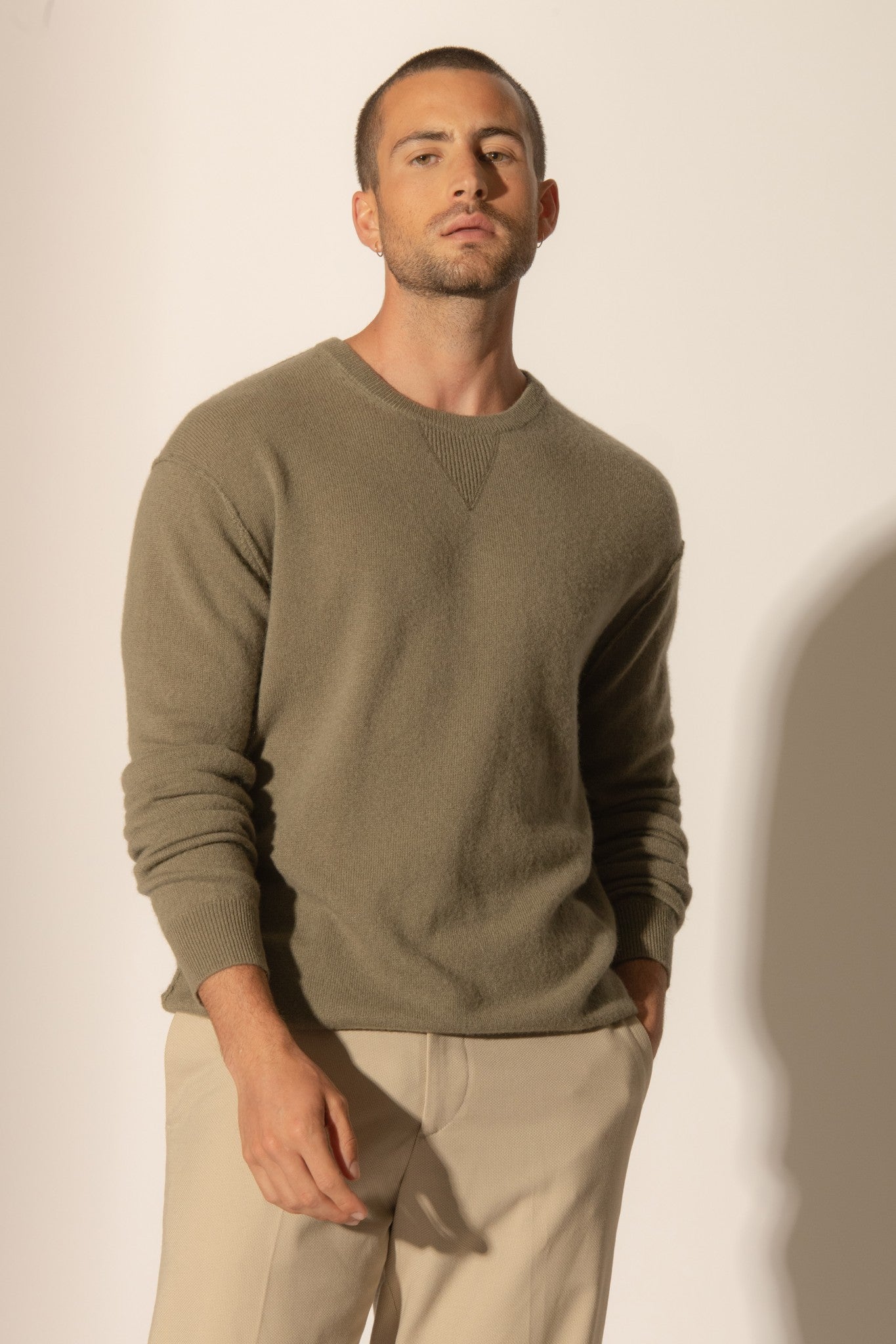 soan pull col rond army 100% cachemire